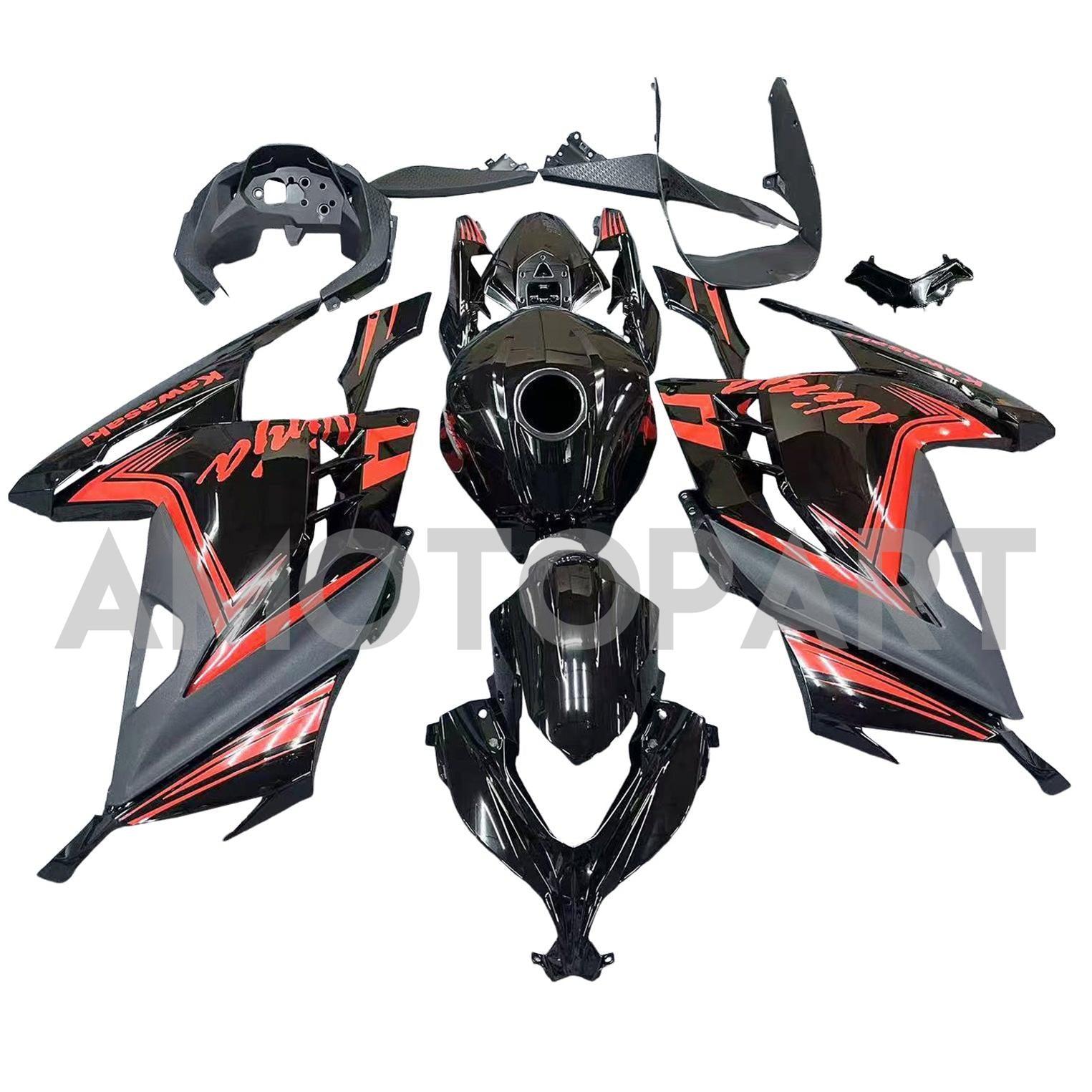Amotopart 2013-2024 Kawasaki EX300/Ninja300 Black&Orange Fairing Kit