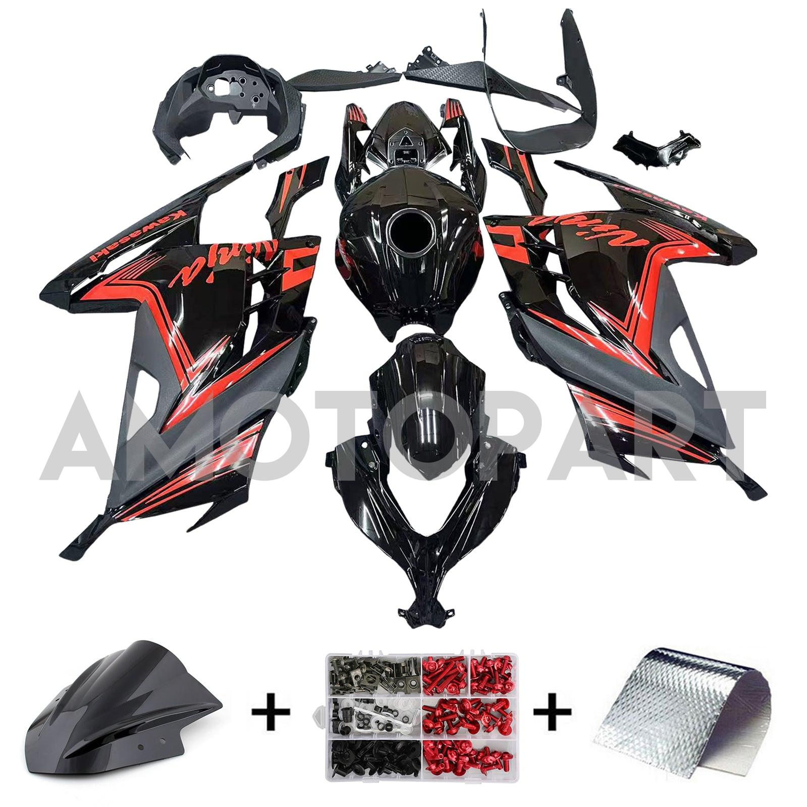 Amotopart 2013-2024 Kawasaki EX300/Ninja300 Black&Orange Fairing Kit