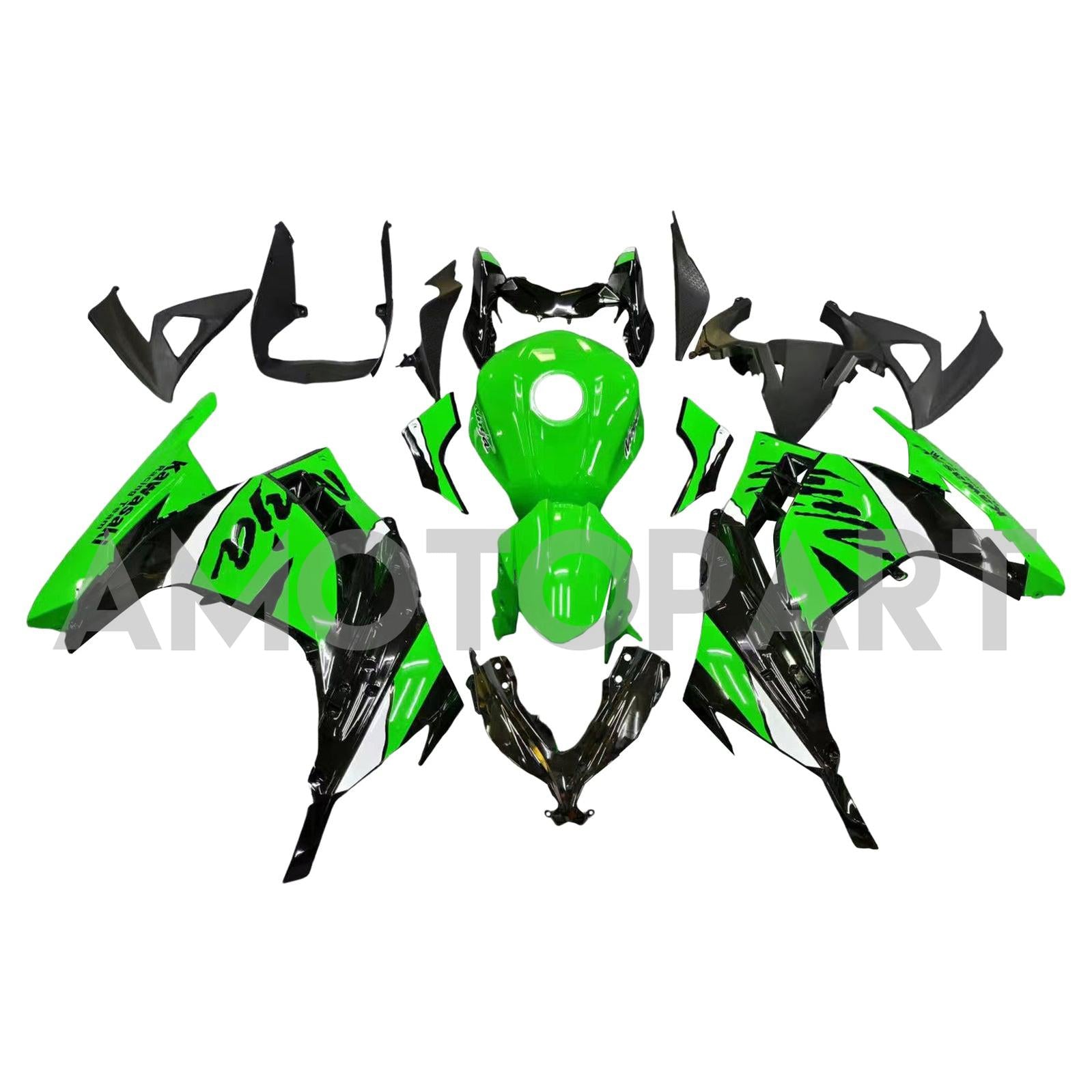 Amotopart 2013-2024 Kawasaki Ex300/Ninja300 Black & Green Style7 Failing Kit