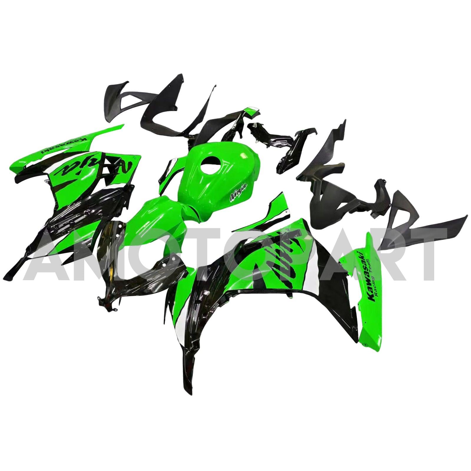 Amotopart 2013-2024 Kawasaki EX300/Ninja300 Black&Green Style7 Fairing Kit