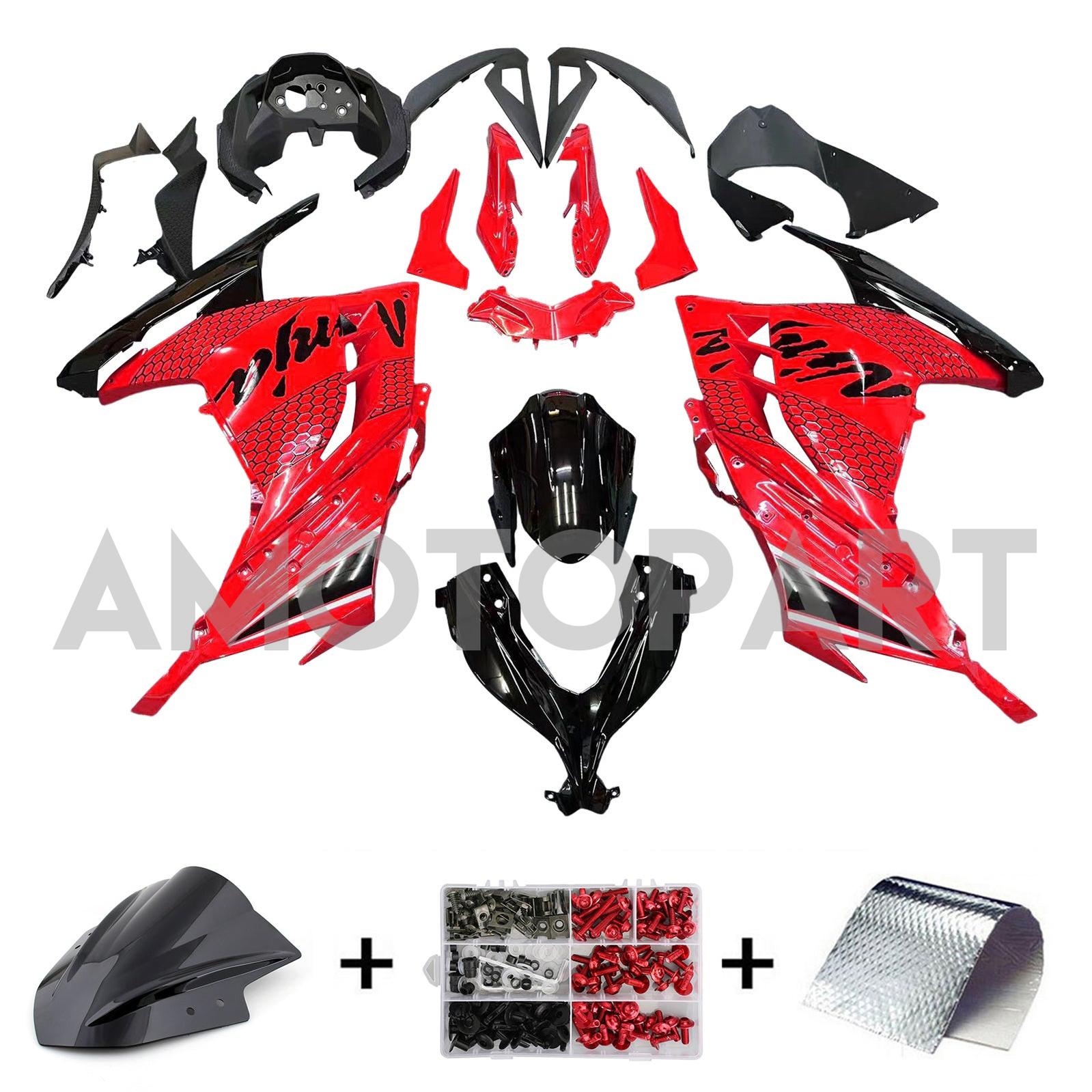 Amotopart 2013-2024 Kawasaki EX300/Ninja300 Red & Black Fairing Kit