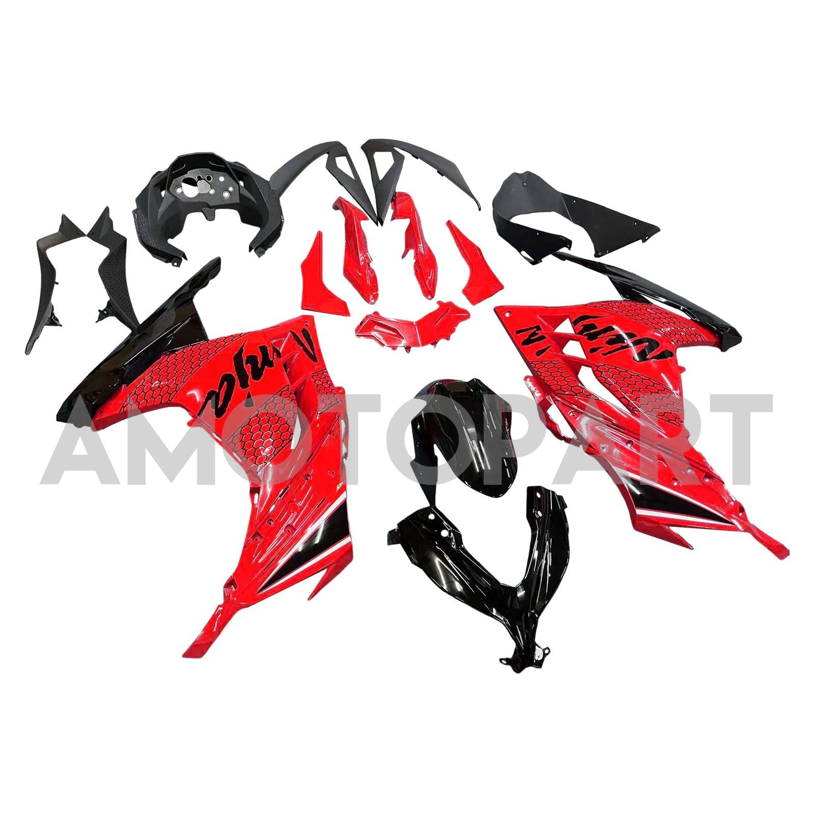Amotopart 2013-2024 Kawasaki EX300/Ninja300 Red&Black Fairing Kit