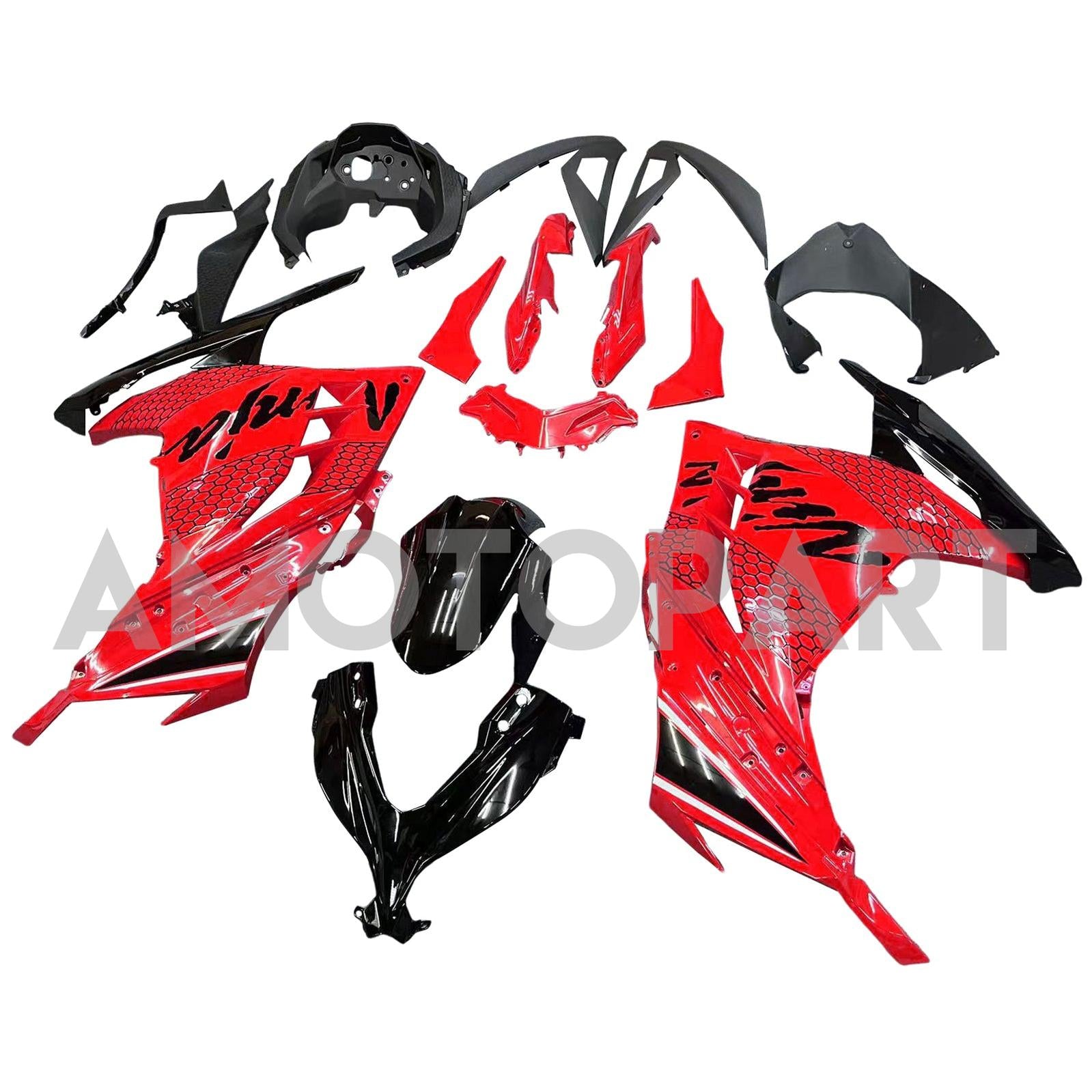 Amotopart 2013-2024 Kawasaki EX300/Ninja300 Red&Black Fairing Kit
