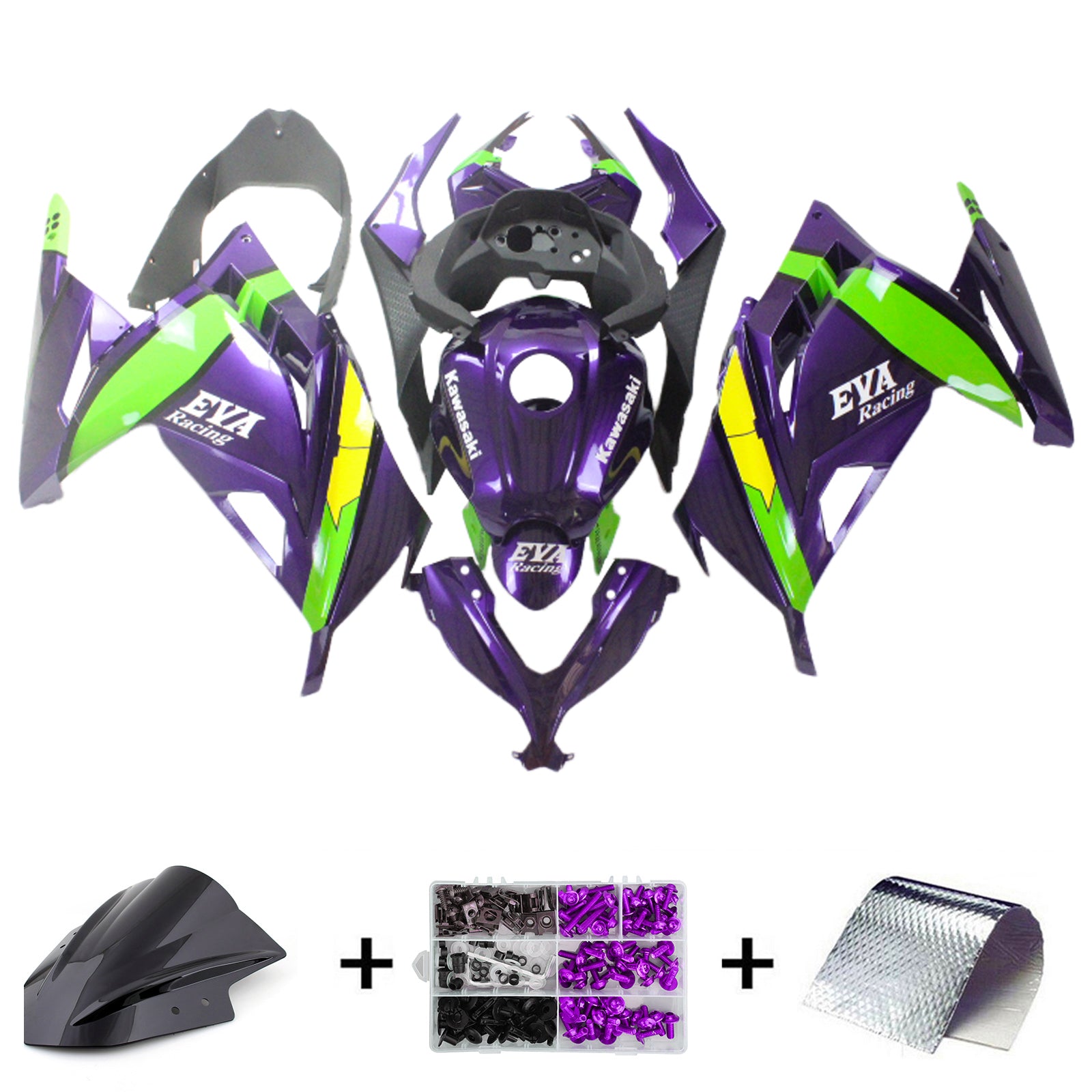 Amotopart 2013-2024 Kawasaki EX300/Ninja300 Purple&Green Fairing Kit