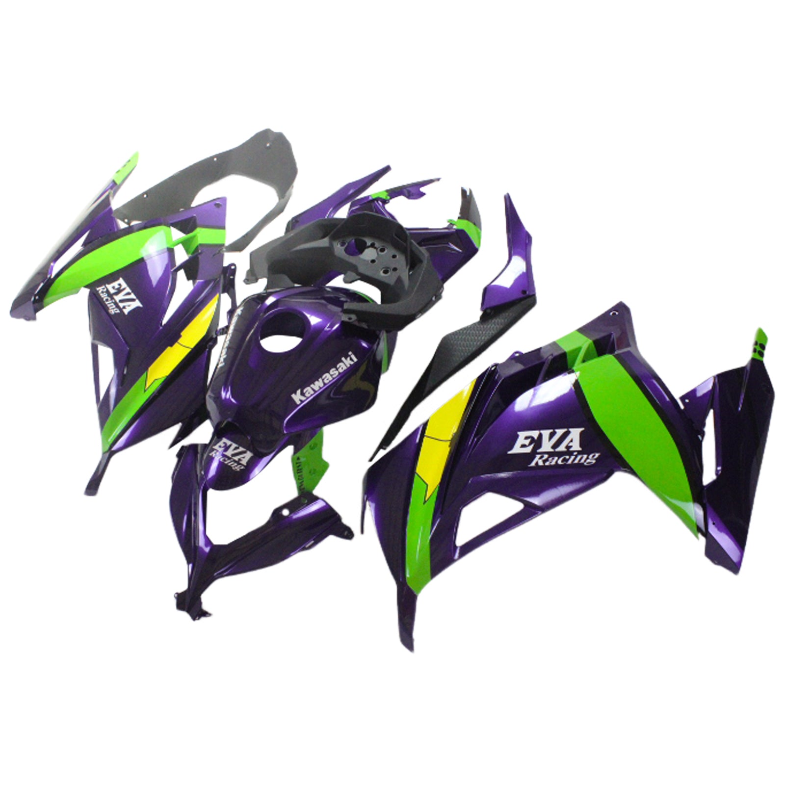 Amotopart 2013-2024 Kit carena Kawasaki EX300/Ninja300 viola e verde