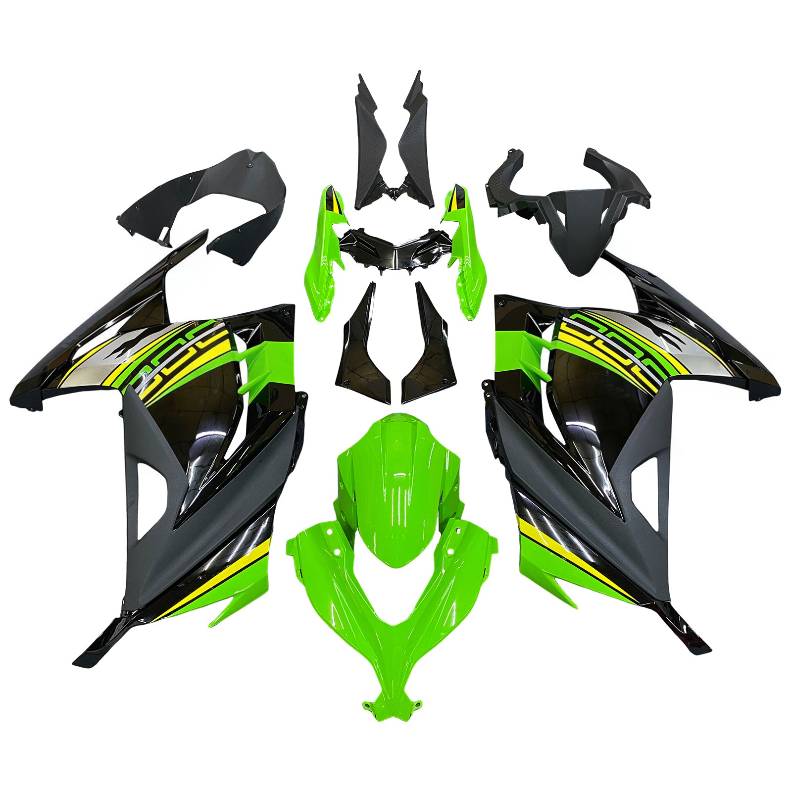 Amotopart 2013-2024 Kawasaki EX300/Ninja 300 Black & Green Styl3 Fairing Kit