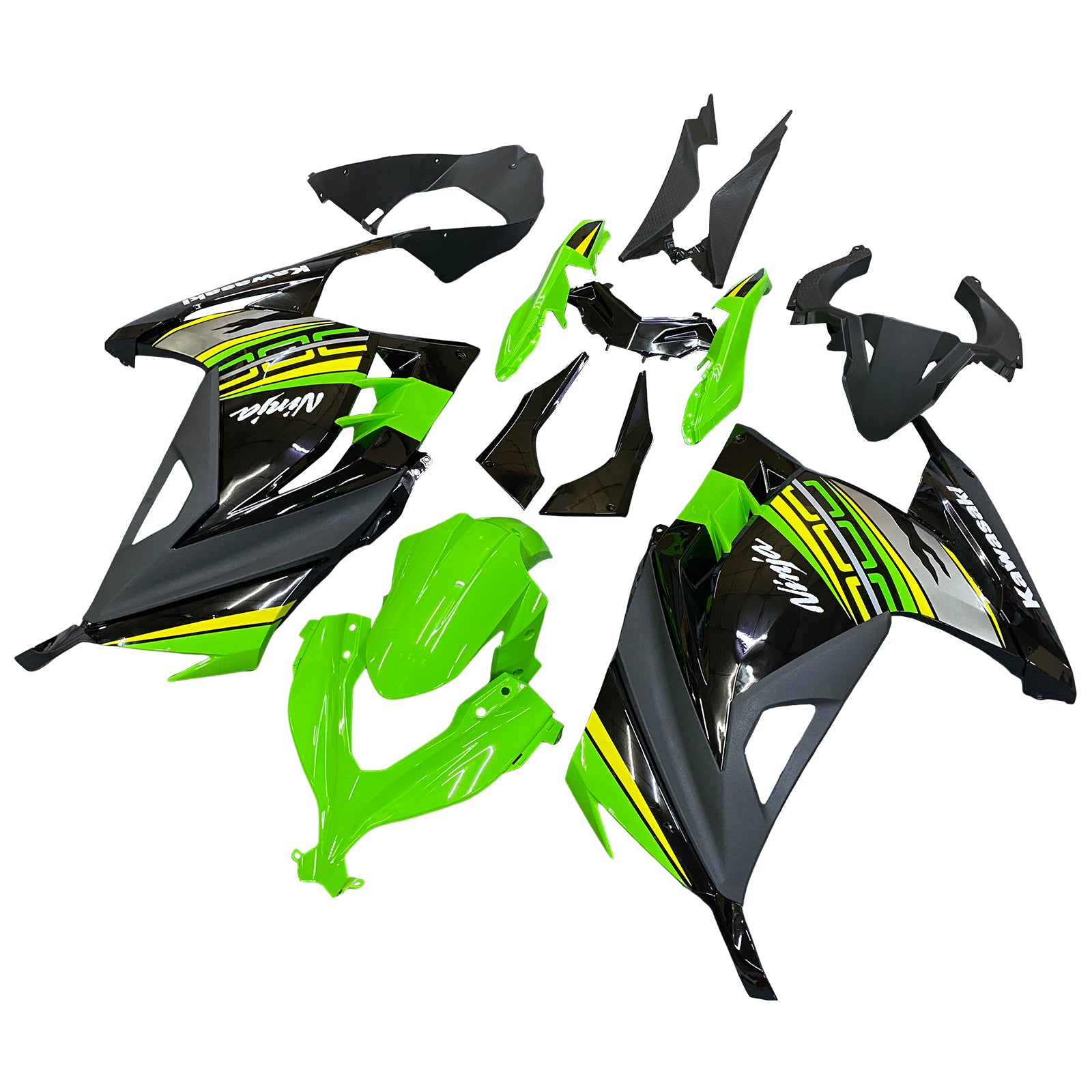 Amotopart 2013-2024 Kawasaki EX300/Ninja300 Black&Green Style3 Fairing Kit