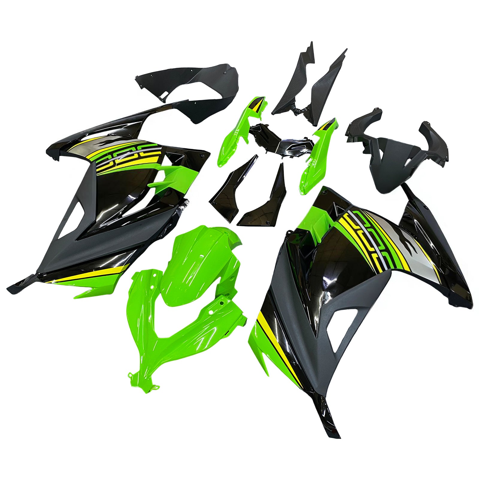 Amotopart 2013-2024 Kawasaki EX300/Ninja 300 Black & Green Styl3 Fairing Kit