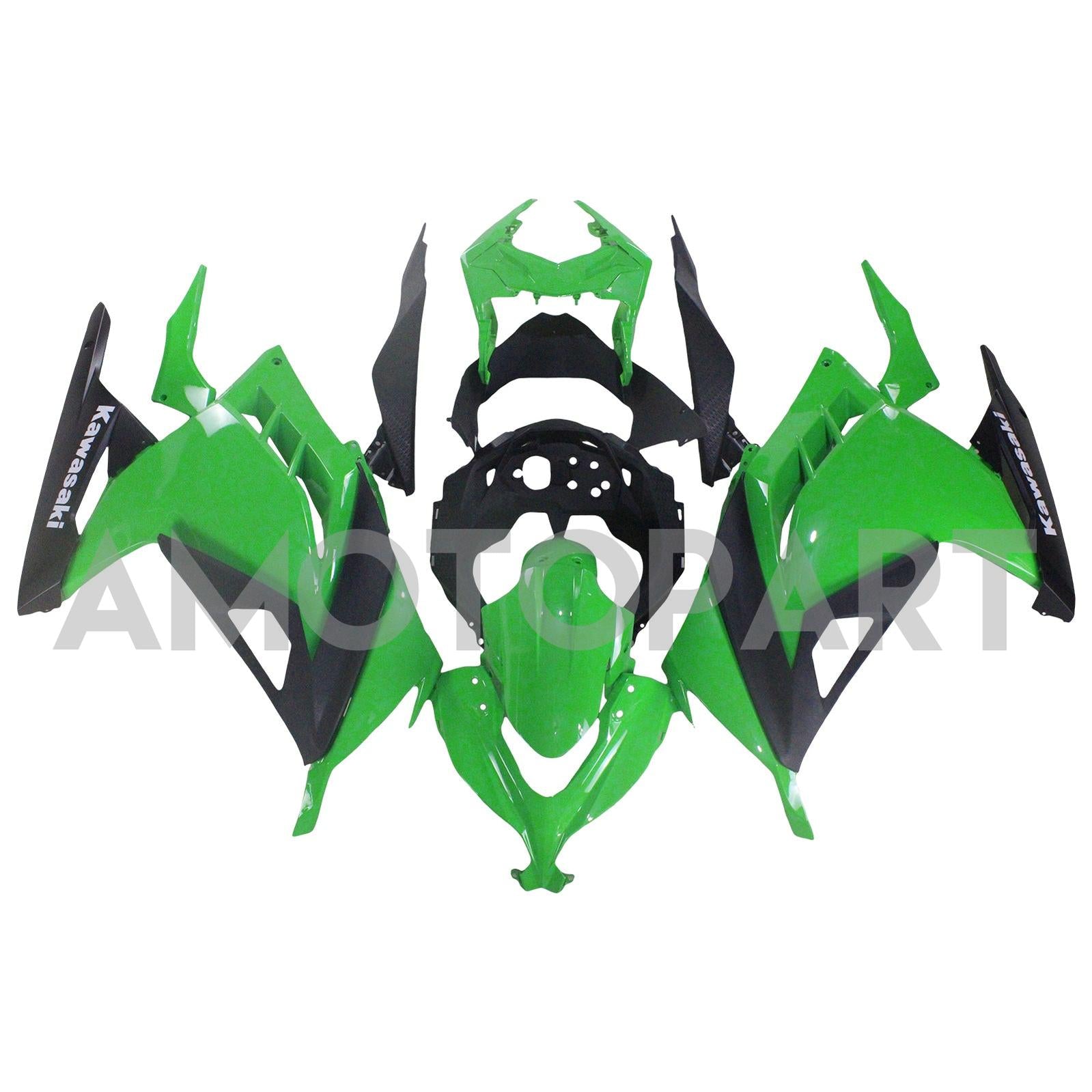 Amotopart 2013-2024 Kawasaki EX300/Ninja300 Schwarz&Grünes Style4-Verkleidungskit