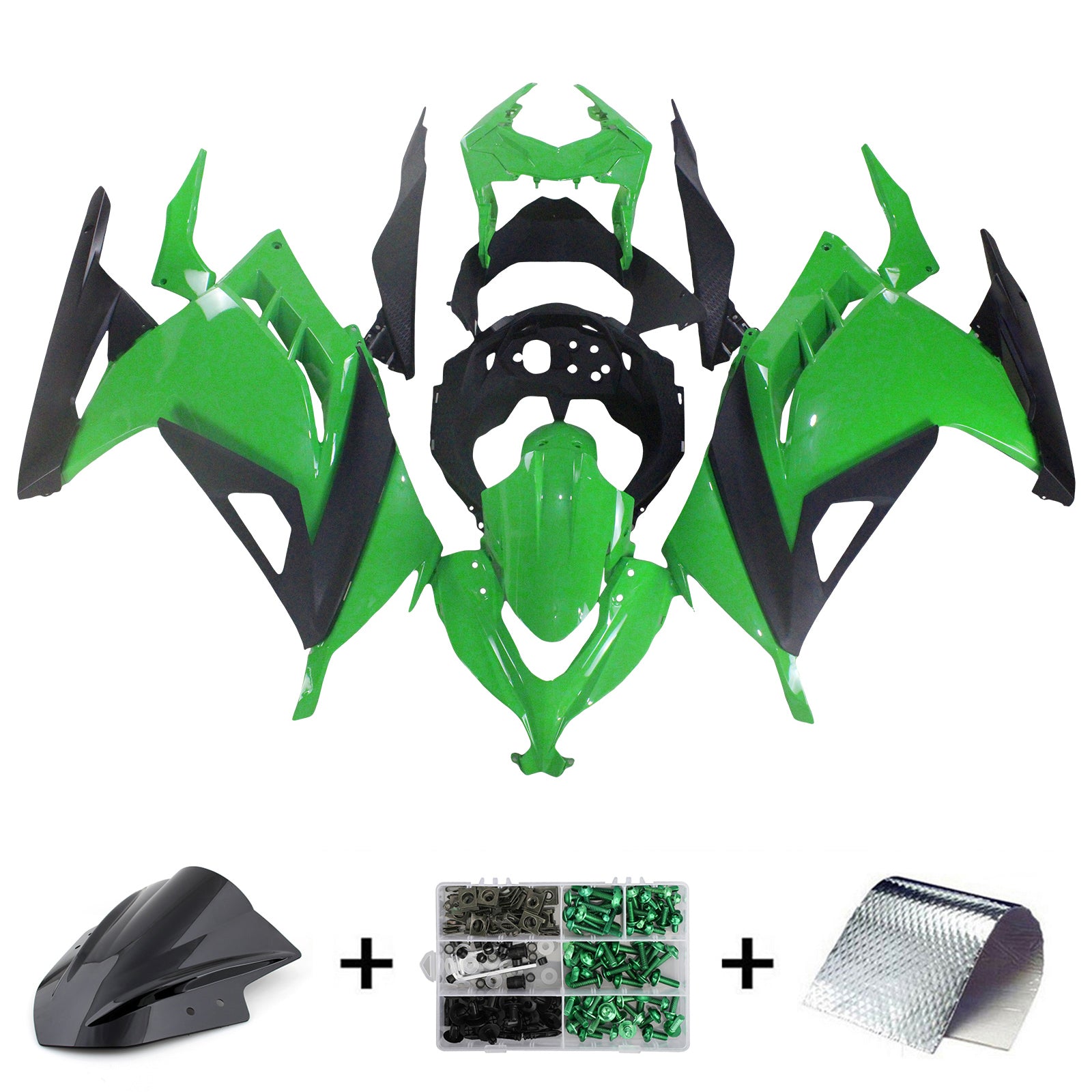 Amotopart 2013-2024 Kawasaki EX300/Ninja300 Noir&Kit de carénage vert Style4
