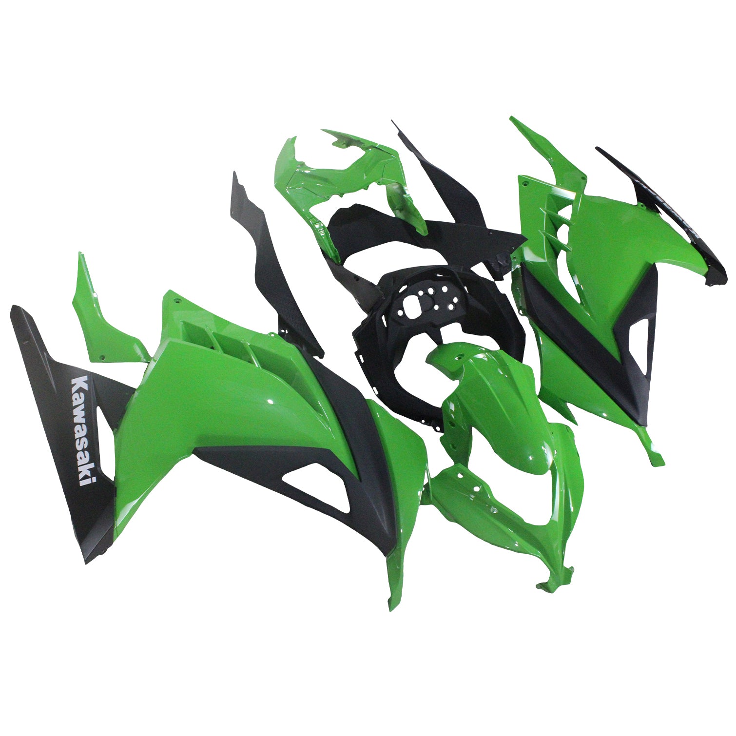 Amotopart 2013-2024 Kit carena Kawasaki EX300/Ninja300 Nero&amp;Verde Style4