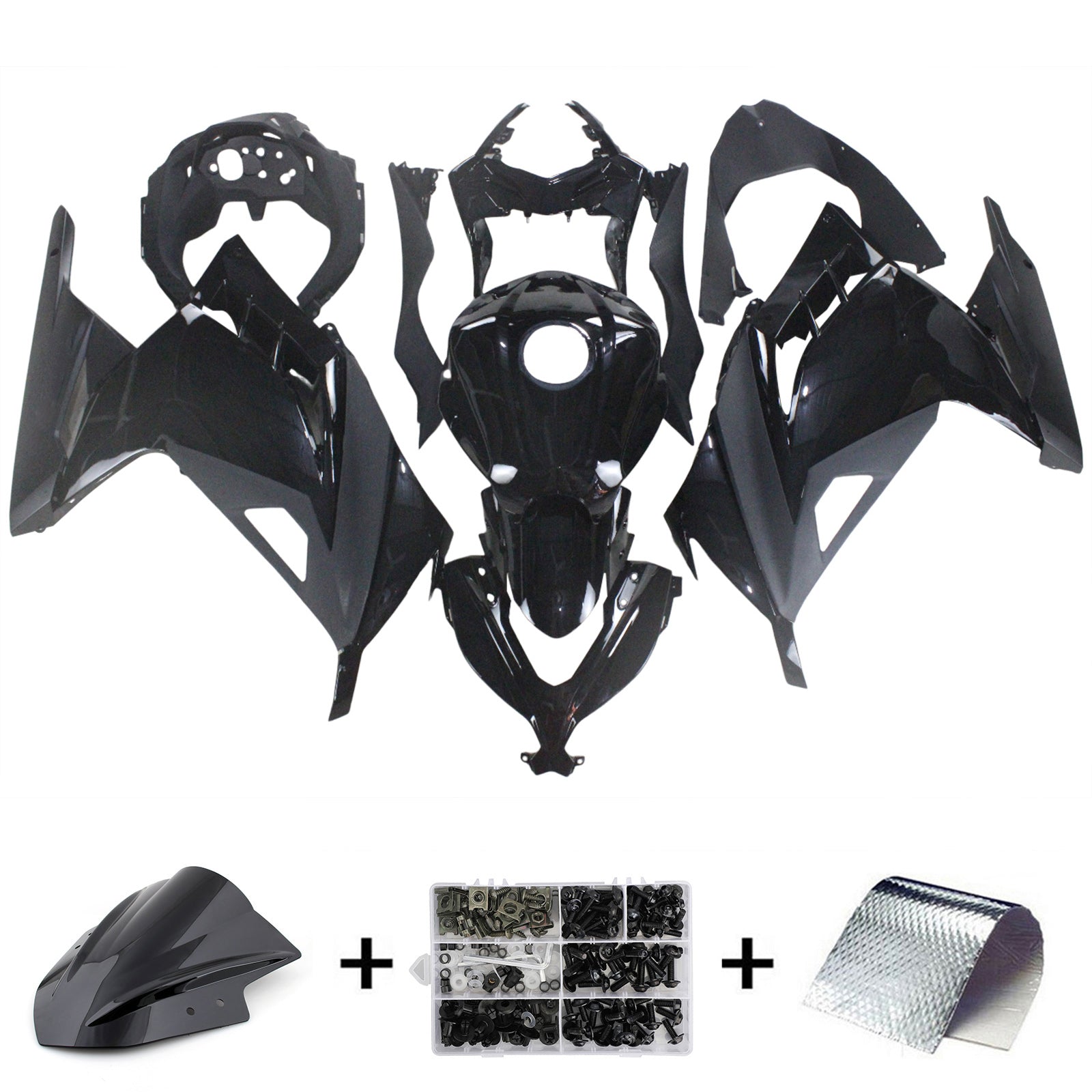 Amotopart 2013-2024 Kawasaki EX300/Ninja300 Gloss&Matte Black Fairing Kit