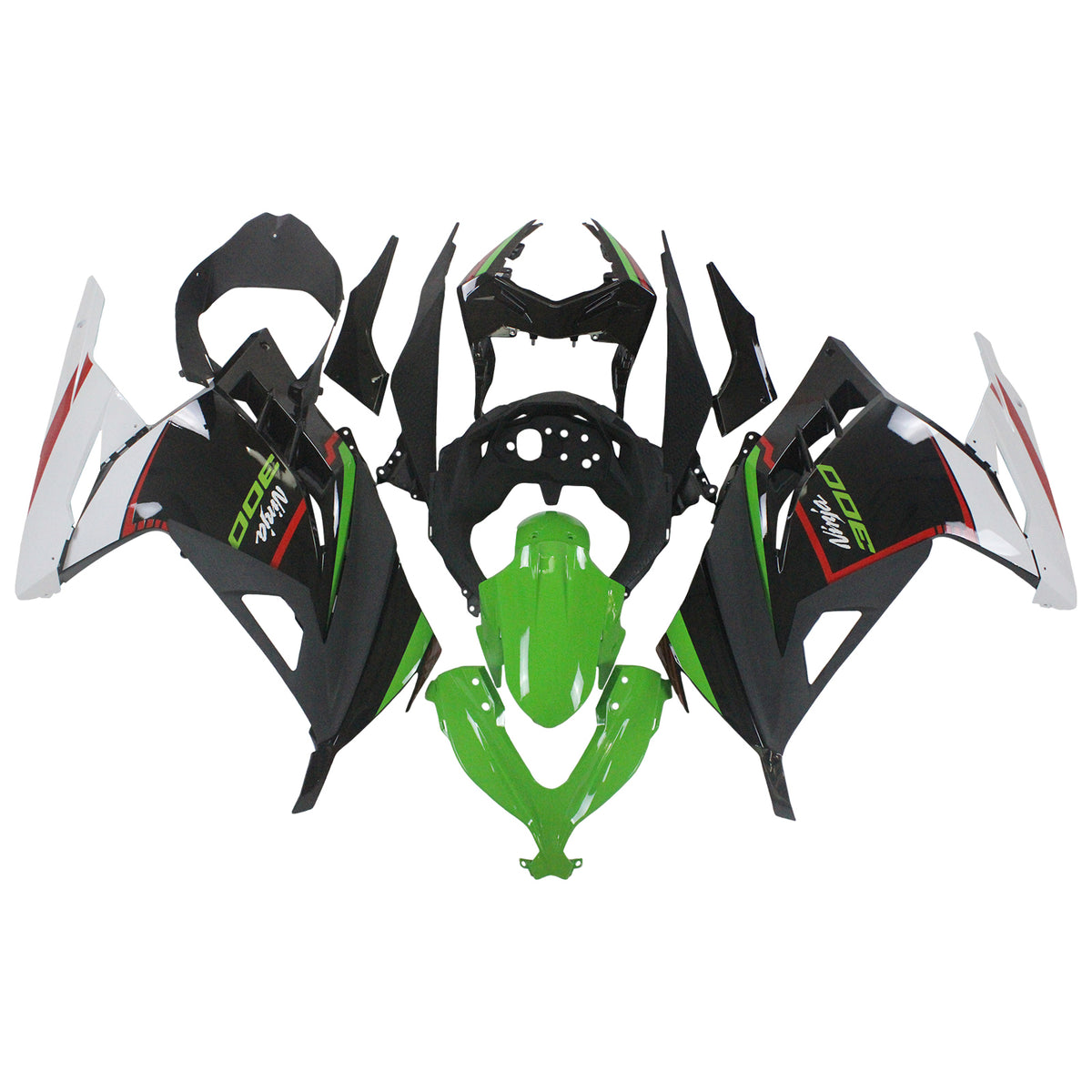 Amotopart 2013-2024 Kawasaki EX300/Ninja 300 Kit de carénage Style1 noir et vert