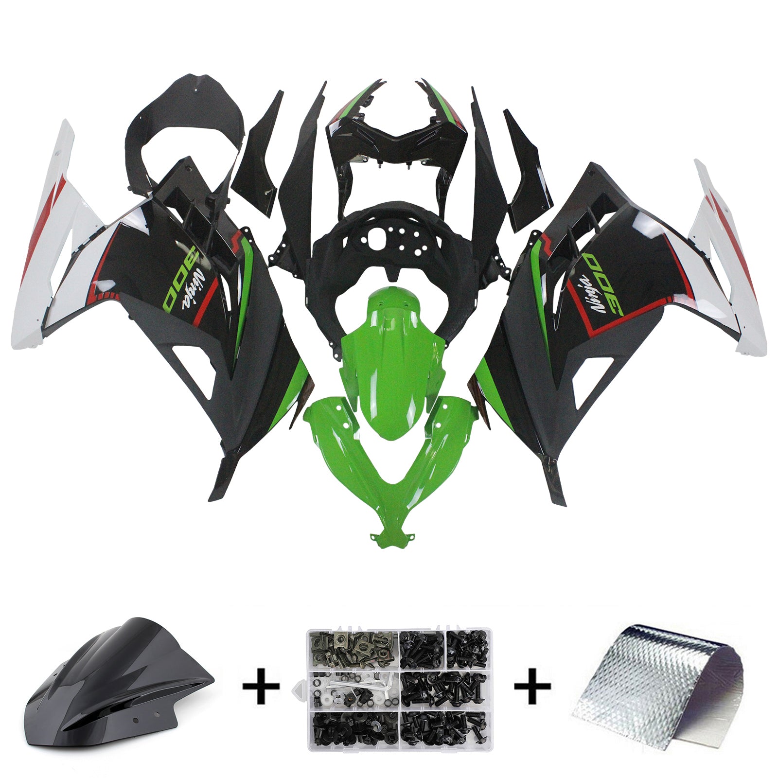 Amotopart 2013-2024 Kawasaki EX300/Ninja300 Black&Green Style1 Fairing Kit