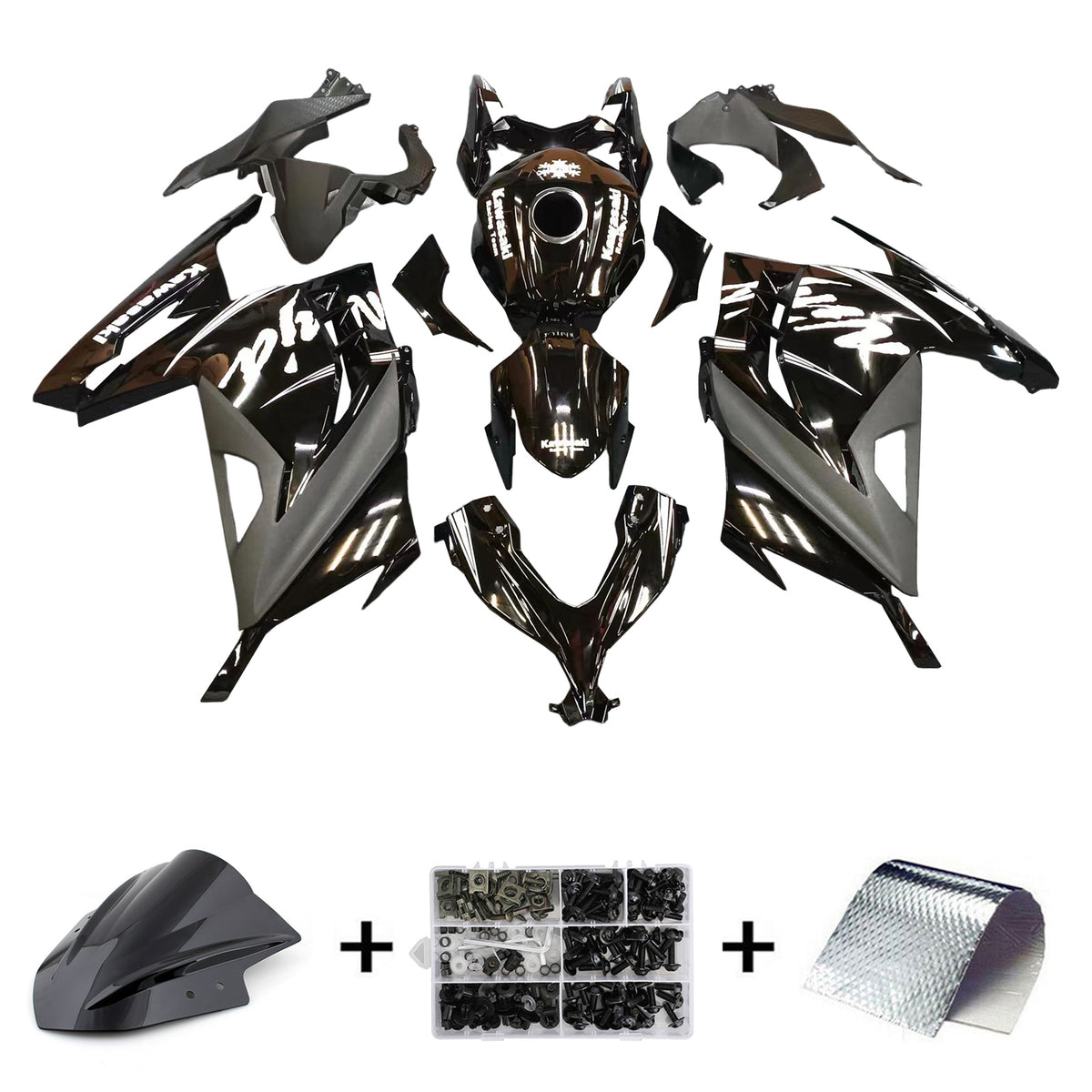 Amotopart 2013-2024 Kawasaki EX300/Ninja 300 Kit de carénage noir avec logo blanc