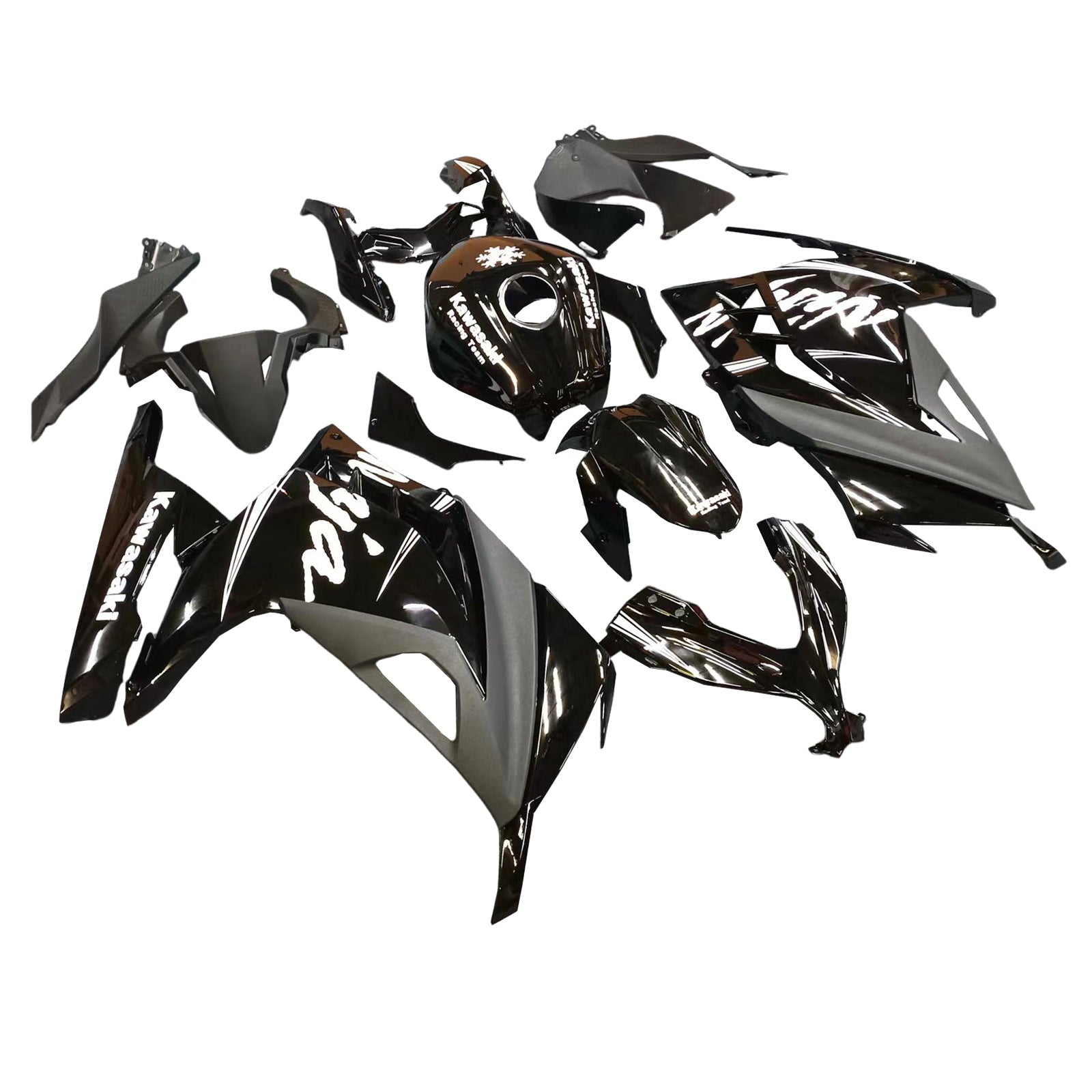 Amotopart 2013–2024 Kawasaki EX300/Ninja 300 Verkleidungsset, Schwarz mit weißem Logo