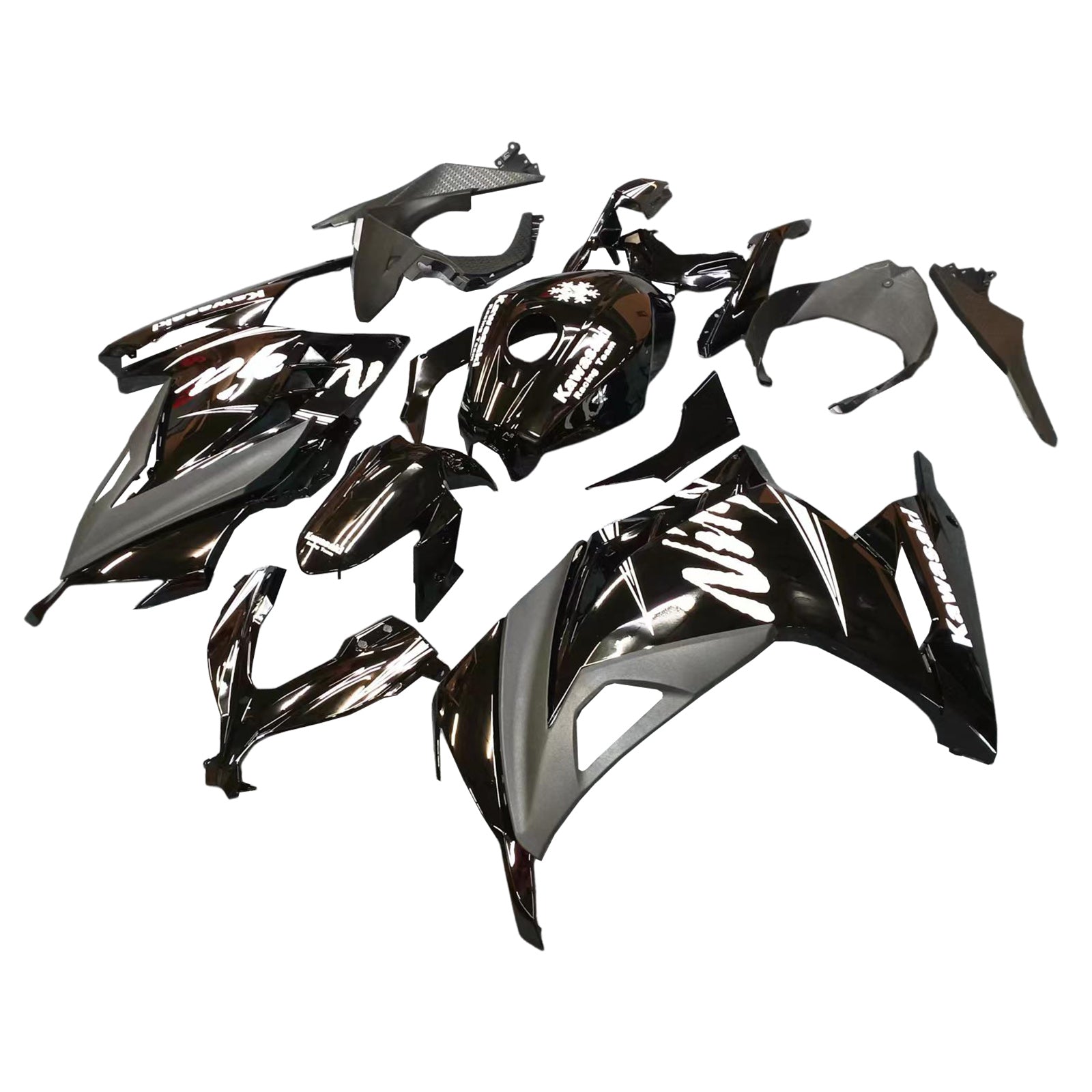 Amotopart 2013–2024 Kawasaki EX300/Ninja 300 Verkleidungsset, Schwarz mit weißem Logo