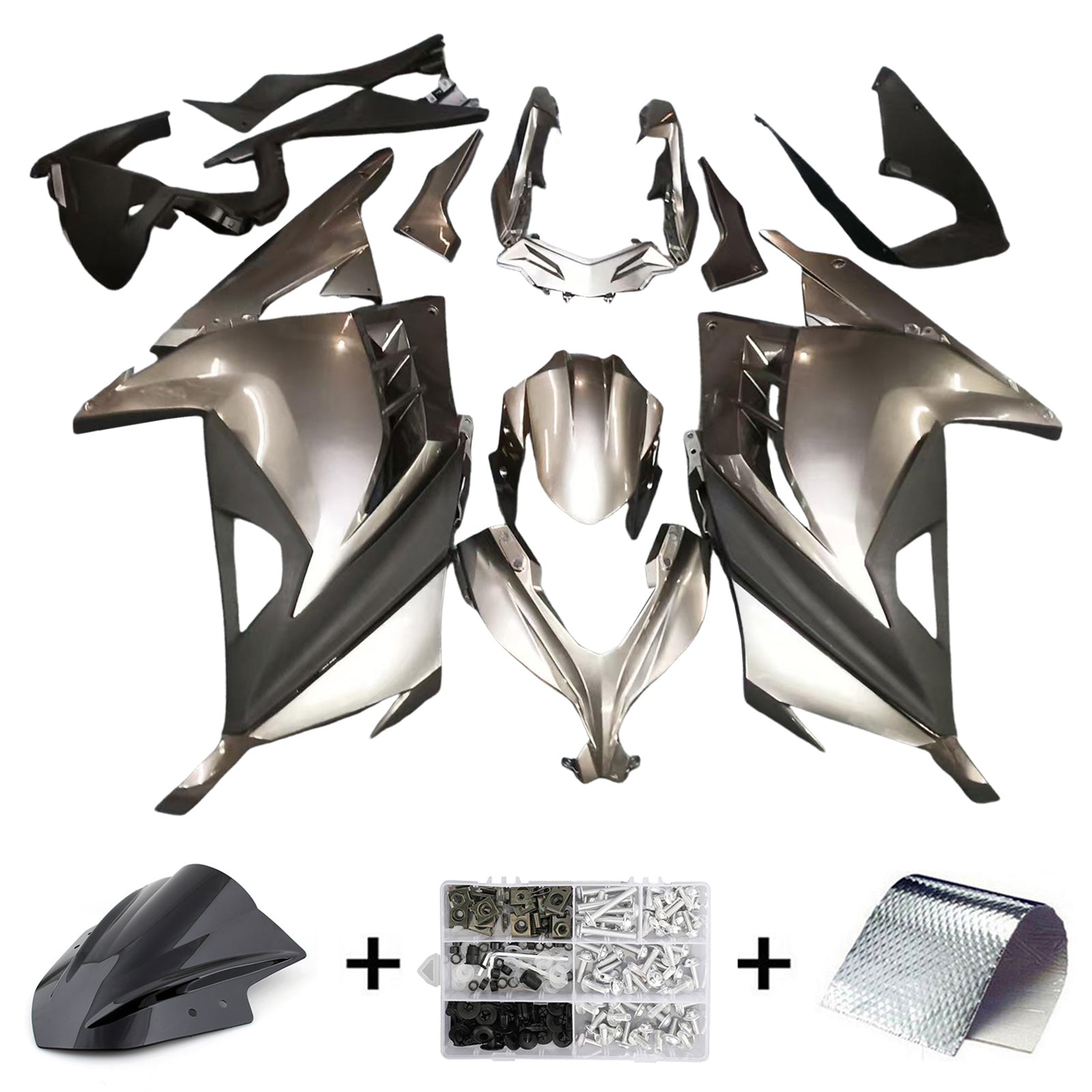 Amotopart 2013-2024 Kawasaki EX300/Ninja300 Gris&Kit de carénage noir