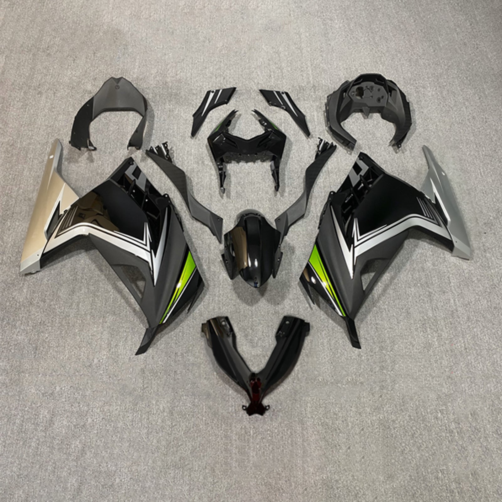 Amotopart 2013-2024 Kawasaki EX300/Ninja300 Noir&Kit de carénage Green Style2