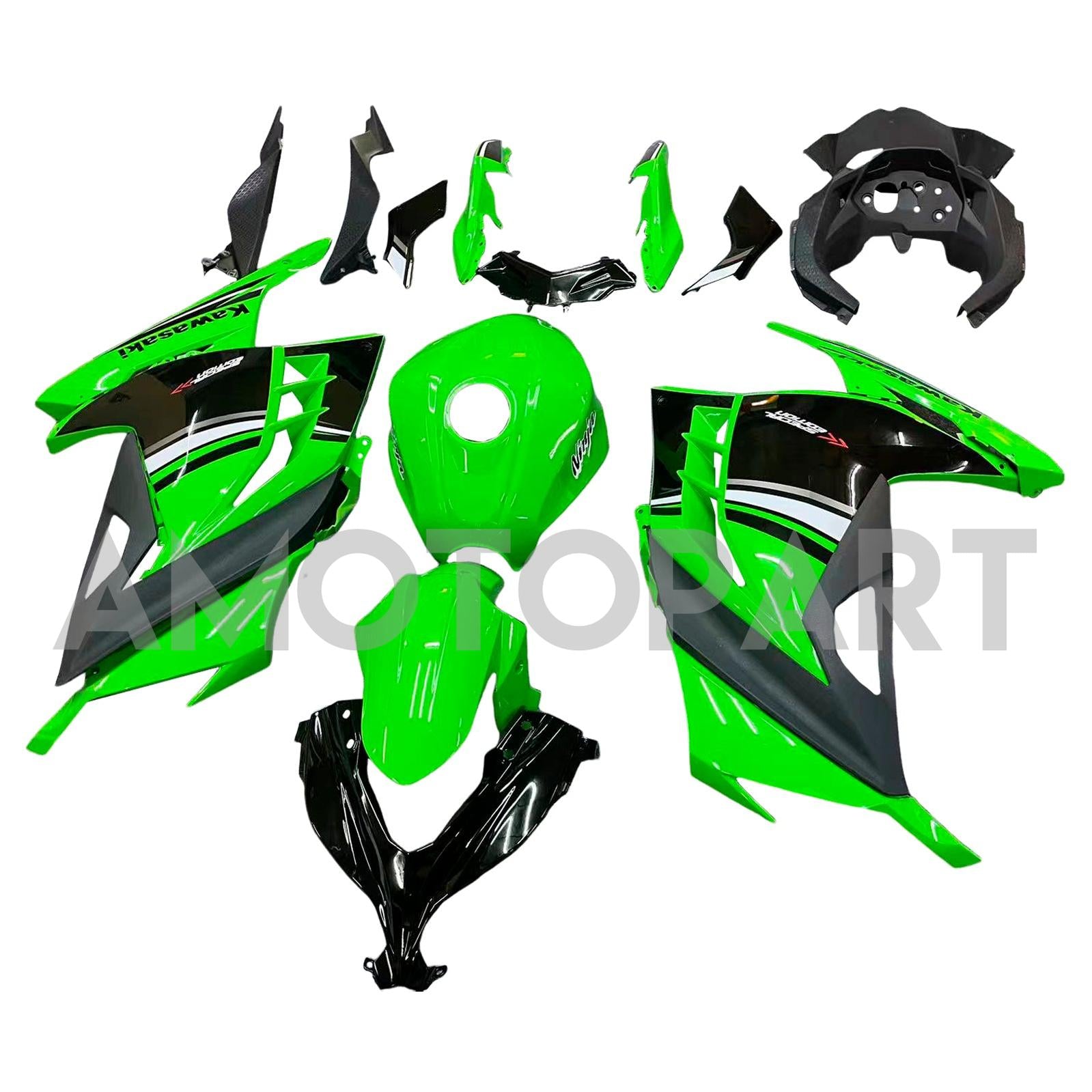 Amotopart 2013-2024 Kawasaki Ex300/Ninja 300 Black & Green Style 5 Fairing Kit