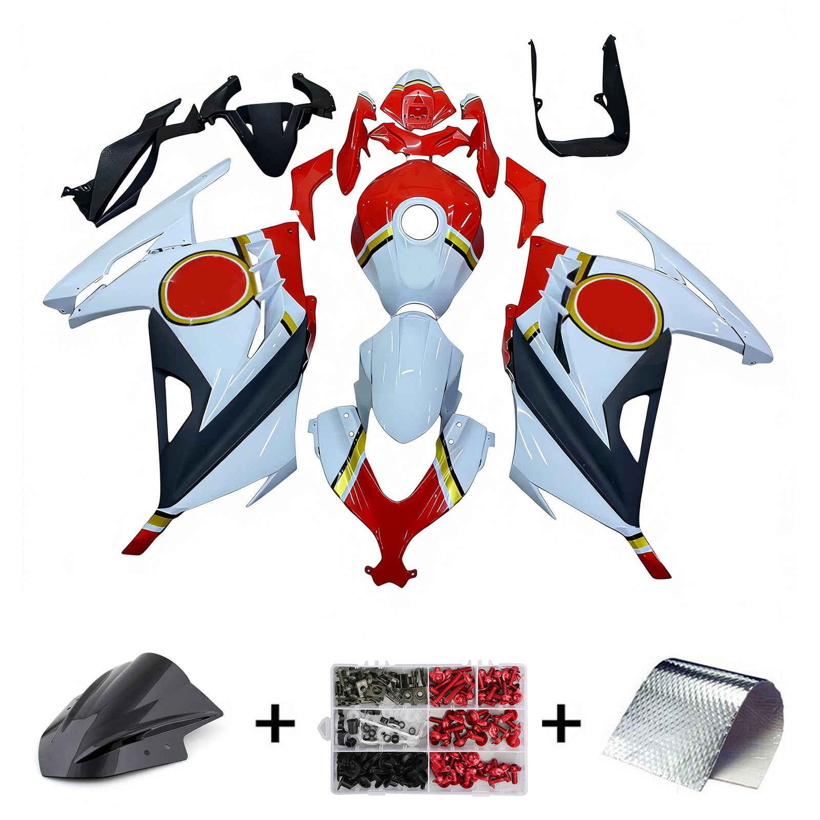 Amotopart 2013-2024 Kawasaki EX300/Ninja300 Rouge&Kit de carénage blanc