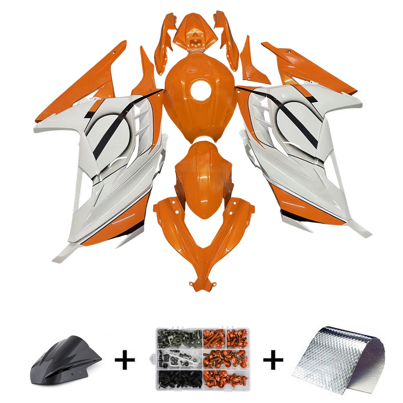 Amotopart 2013-2024 Kawasaki EX300 Ninja300 Orange White Fairing Kit