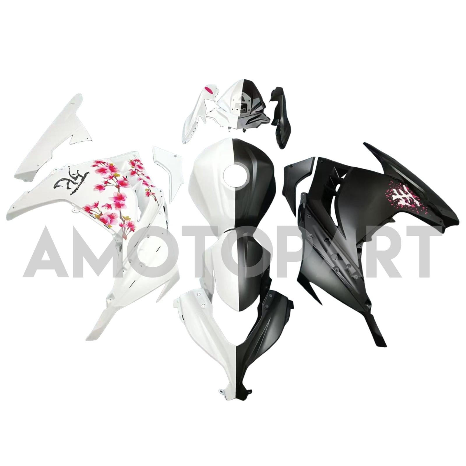 Amotopart 2013-2024 Kawasaki EX300 Ninja300 Black White Fairing Kit