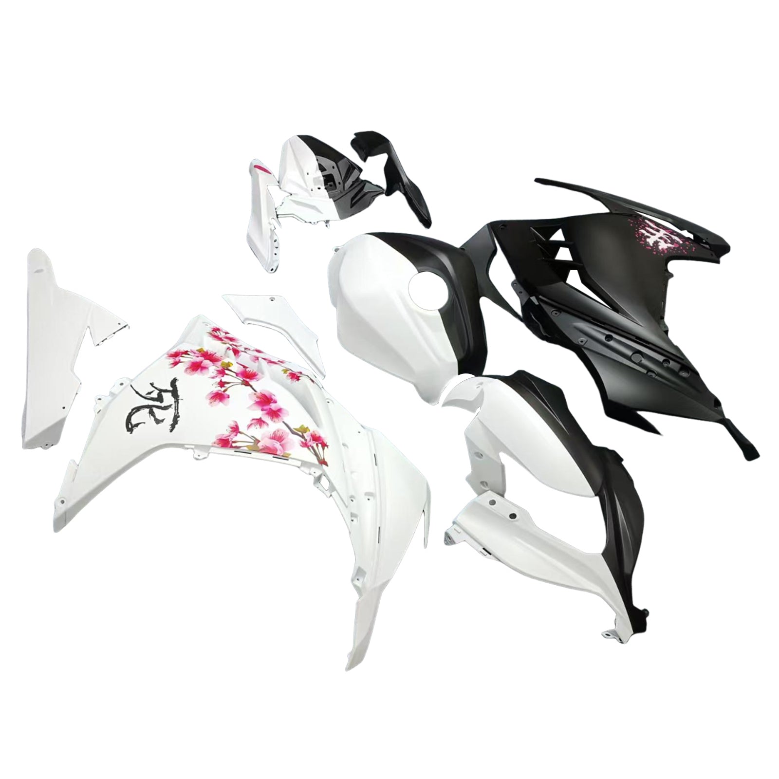 Amotopart 2013-2024 Kawasaki EX300 Ninja300 Black White Fairing Kit