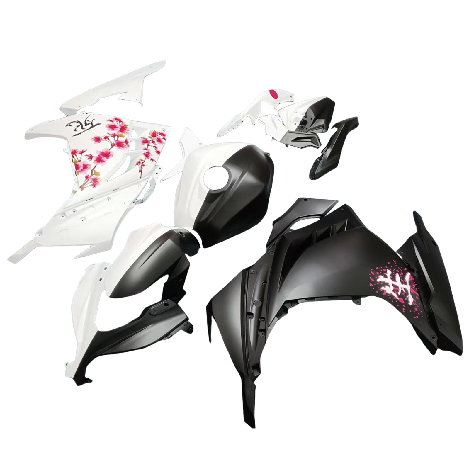 Amotopart 2013-2024 Kawasaki EX300 Ninja300 Black White Fairing Kit