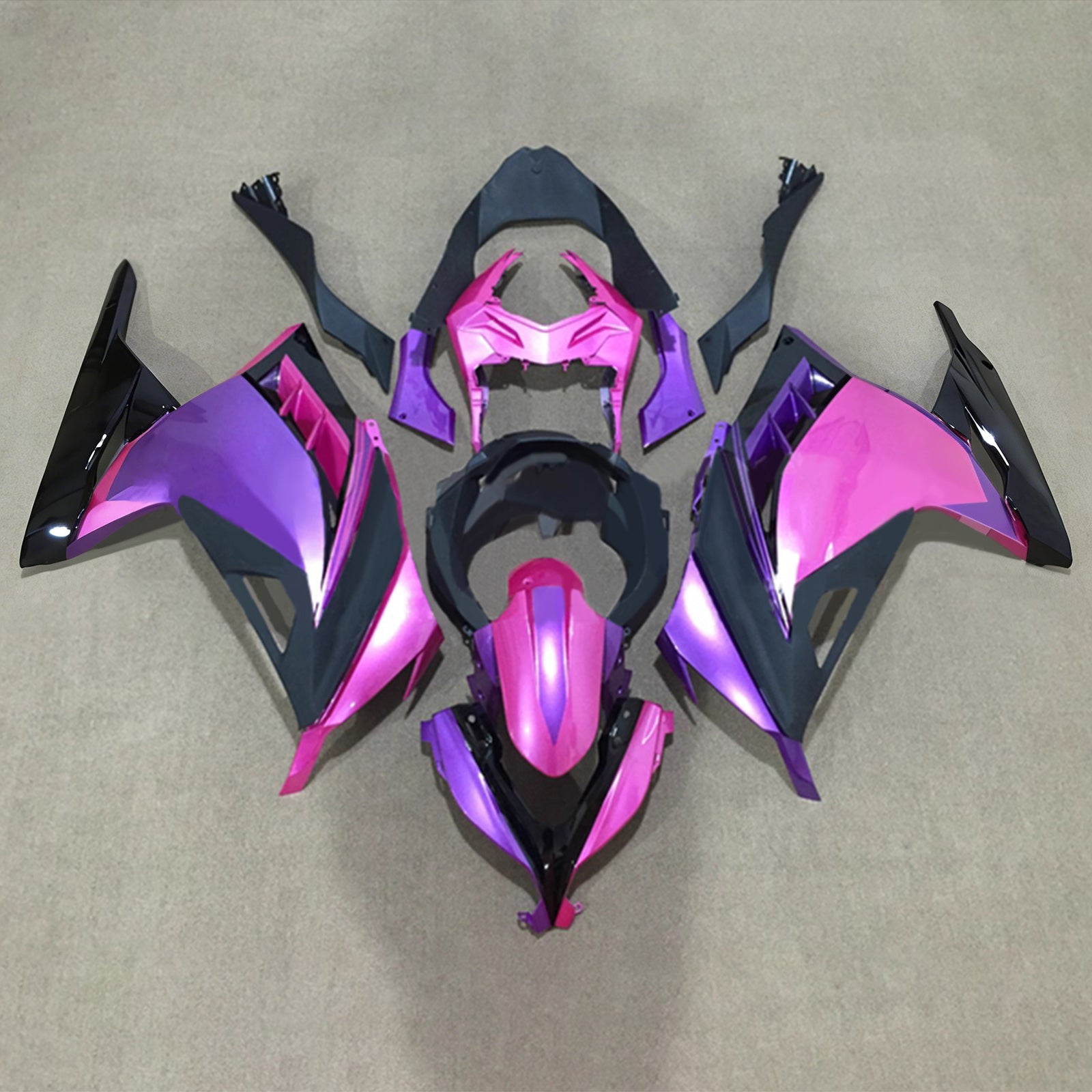 Amotopart 2013-2024 Kawasaki EX300/Ninja300 Kit de carenado rosa púrpura negro