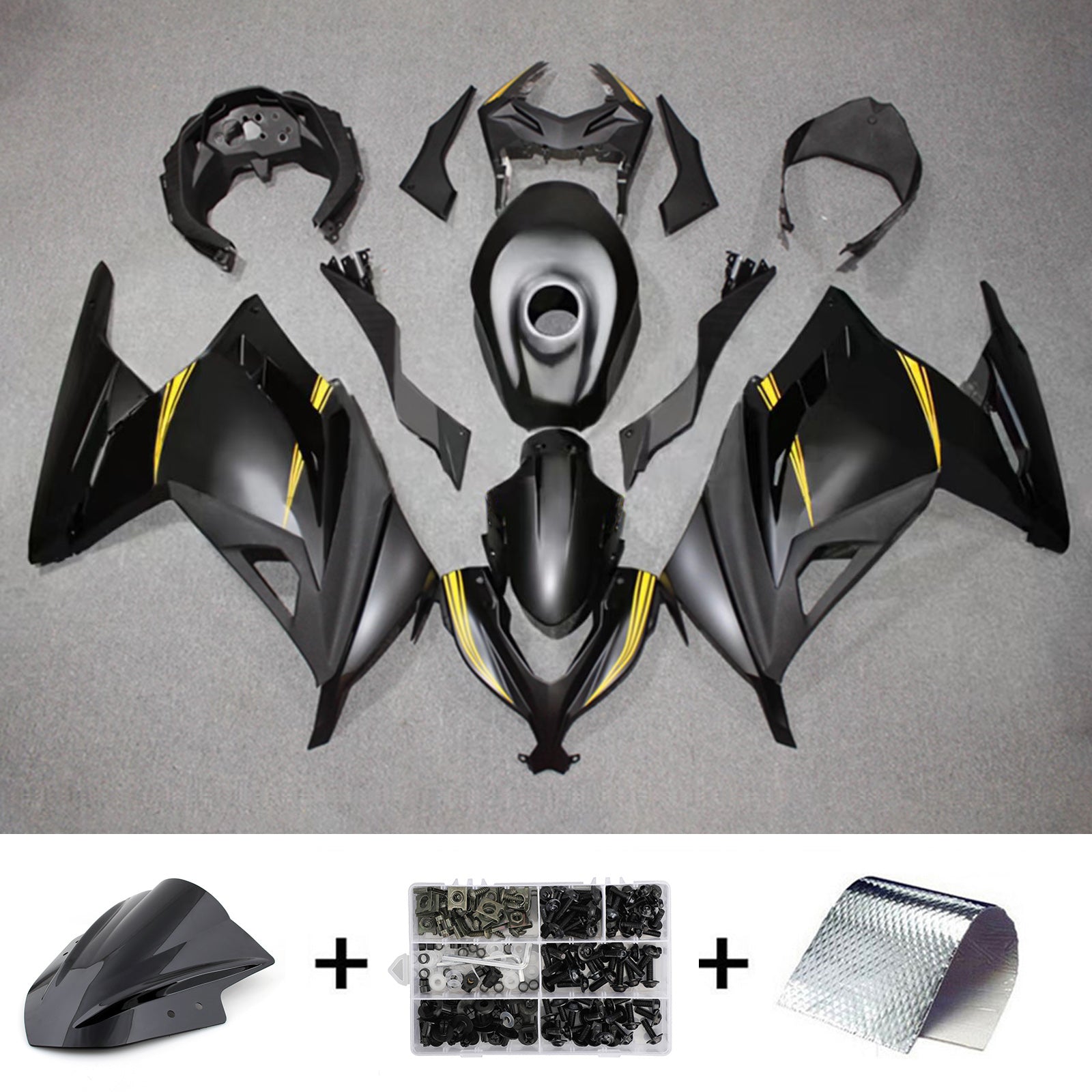 Amotopart 2013–2024 Kawasaki EX300/Ninja 300 schwarzes Verkleidungsset