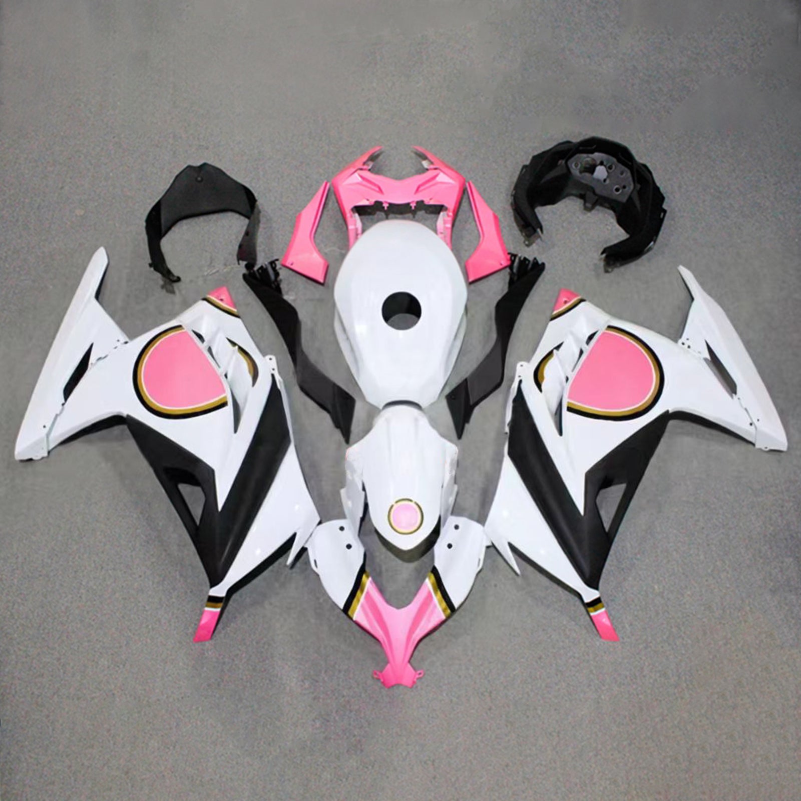 Amotopart 2013-2024 Kawasaki EX300/Ninja300 Black Pink White Fairing Kit