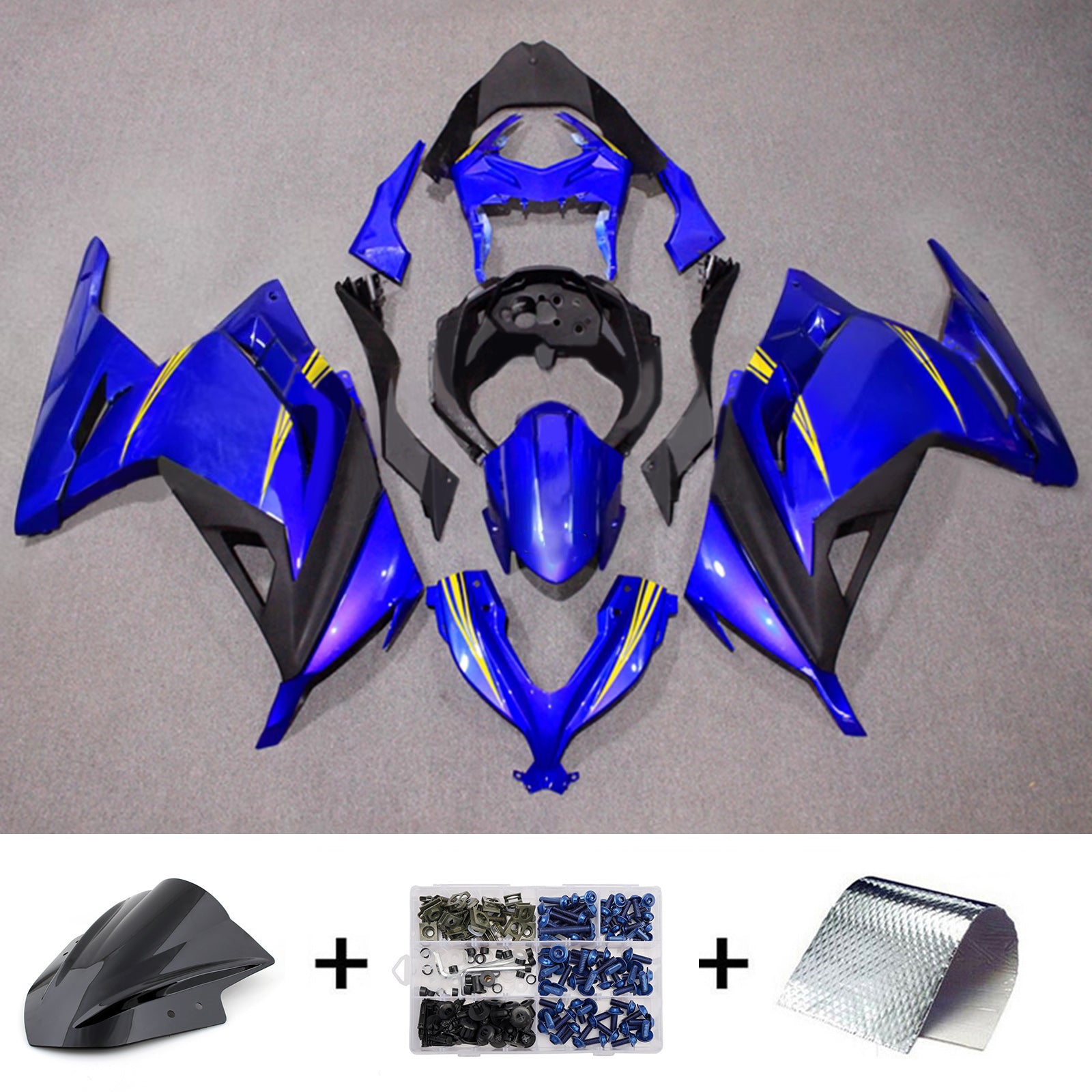 Amotopart 2013-2024 Kawasaki EX300/Ninja300 Blue Black Yellow Fairing Kit