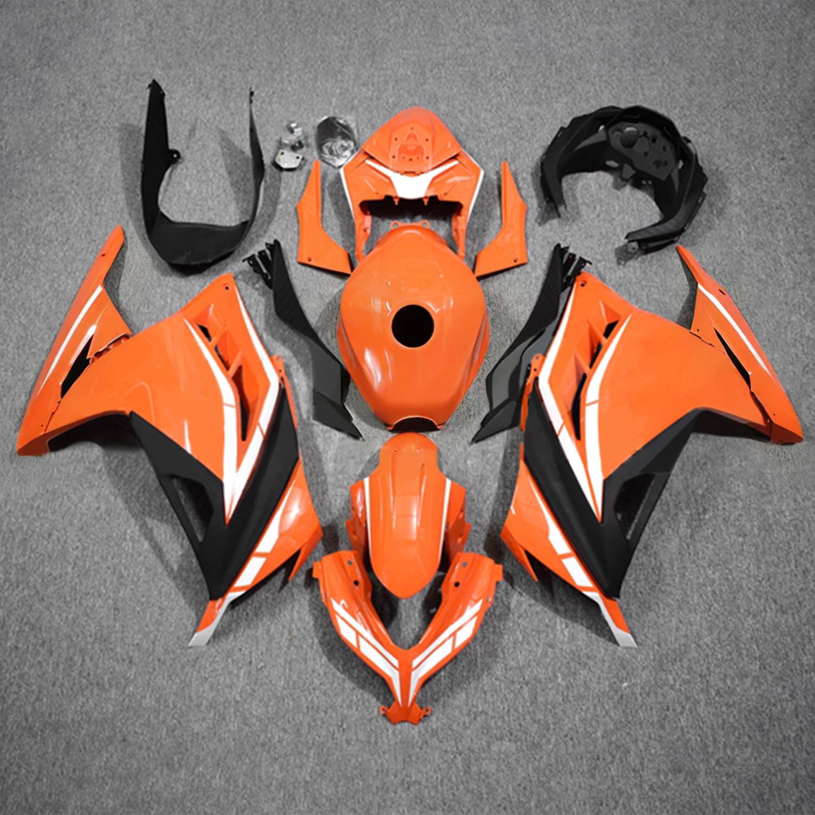Amotopart 2013–2024 Kawasaki EX300/Ninja 300 Orange-weißes Verkleidungsset