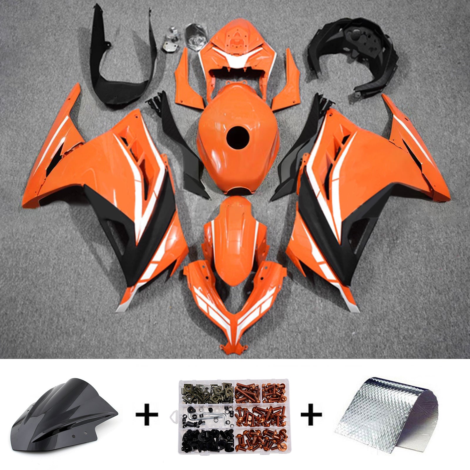 Amotopart 2013–2024 Kawasaki EX300/Ninja 300 Orange-weißes Verkleidungsset