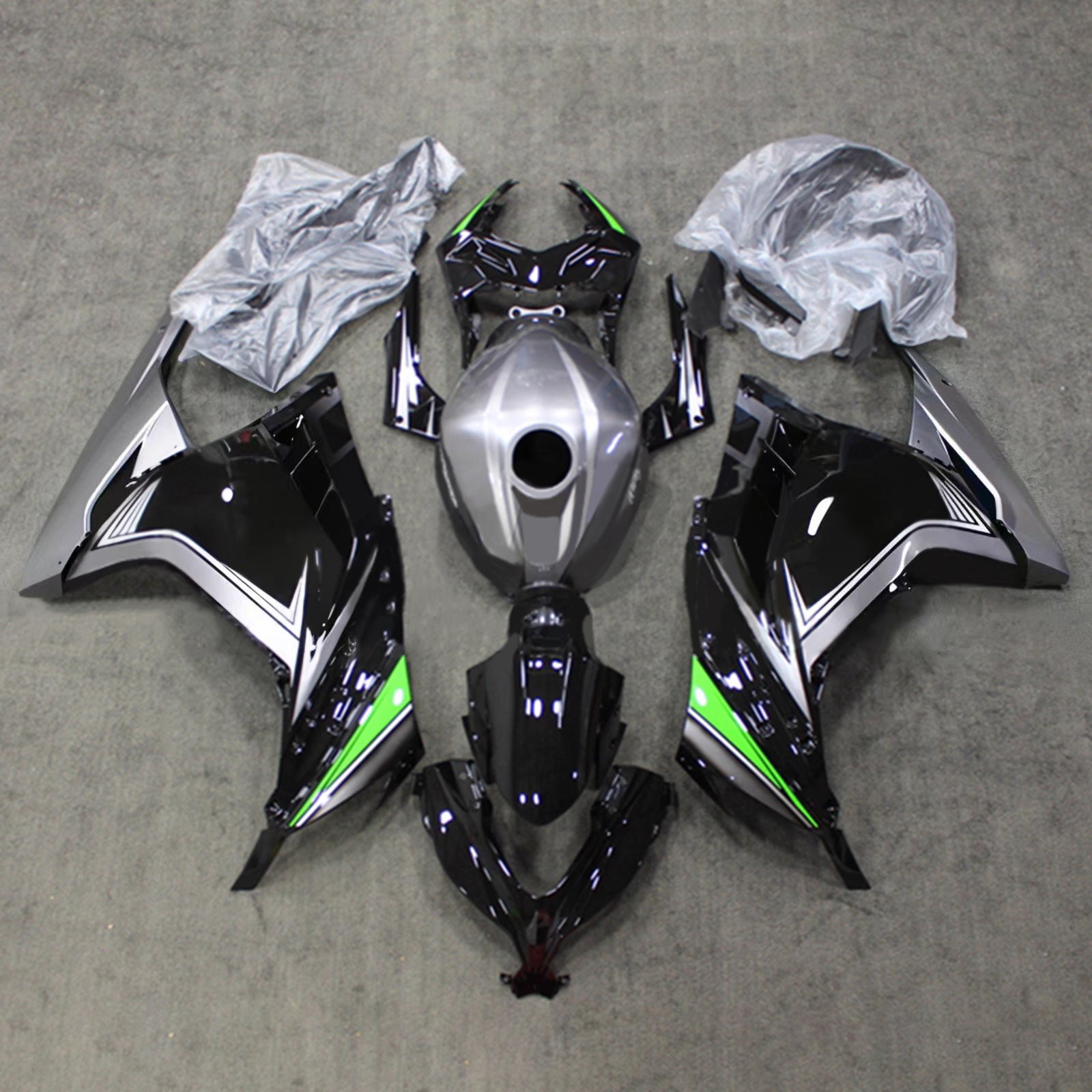 Amotopart 2013-2024 Kawasaki EX300/Ninja 300 Glossy Black Grey Green Fairing Kit