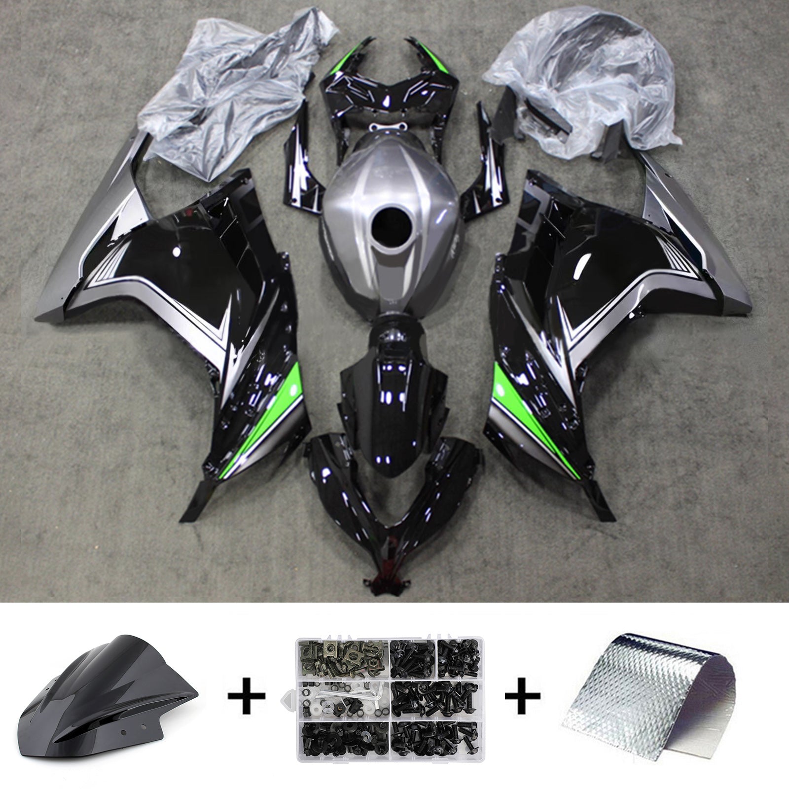 Amotopart 2013-2024 Kawasaki EX300/Ninja 300 Glossy Black Grey Green Fairing Kit