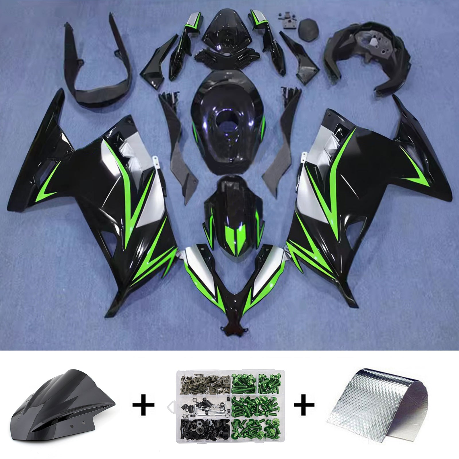 Amotopart 2013-2024 Kawasaki EX300/Ninja 300 Black White Green Kiting Kit