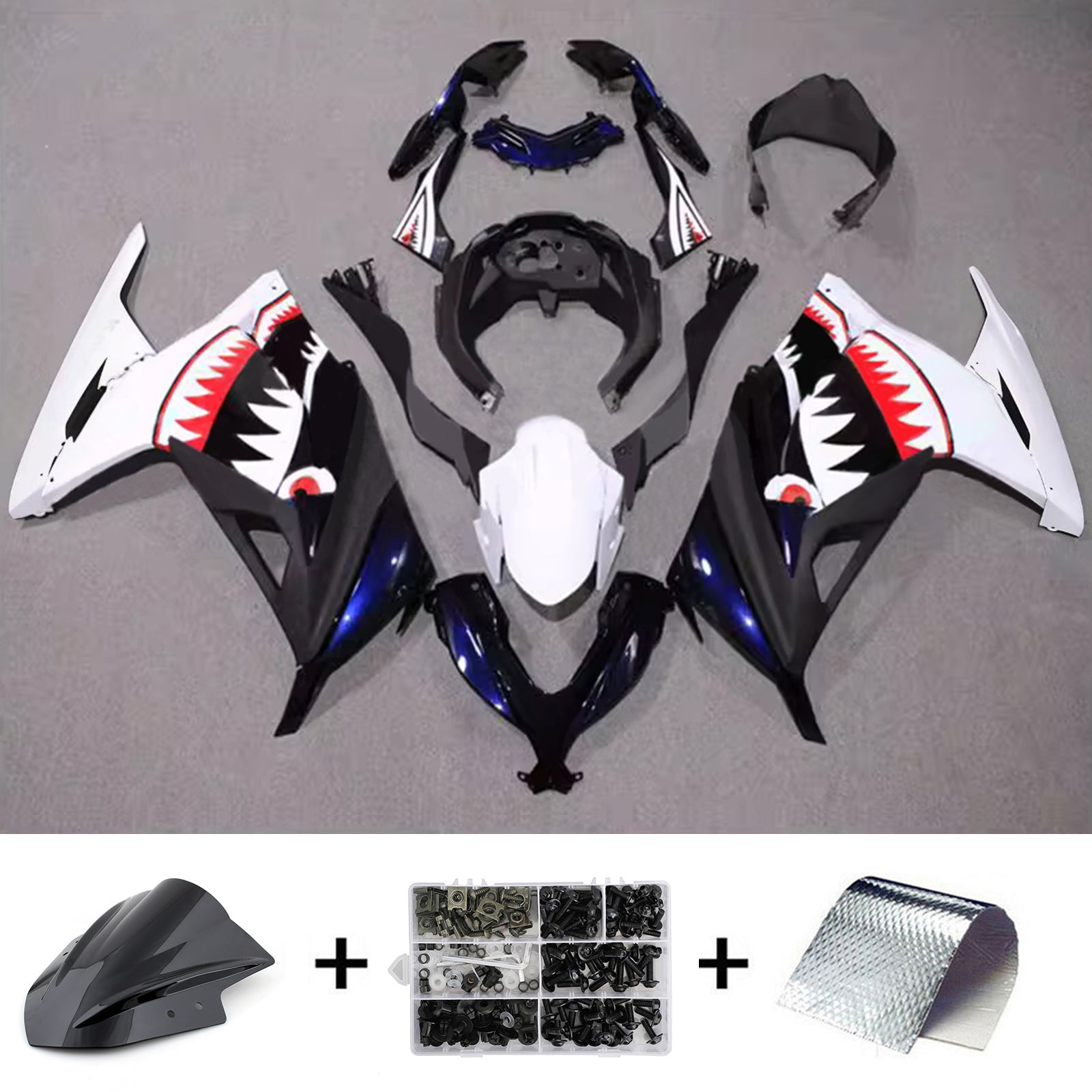 Amotopart 2013–2024 Kawasaki EX300/Ninja300 Schwarz Rot Weiß Blau Verkleidungsset