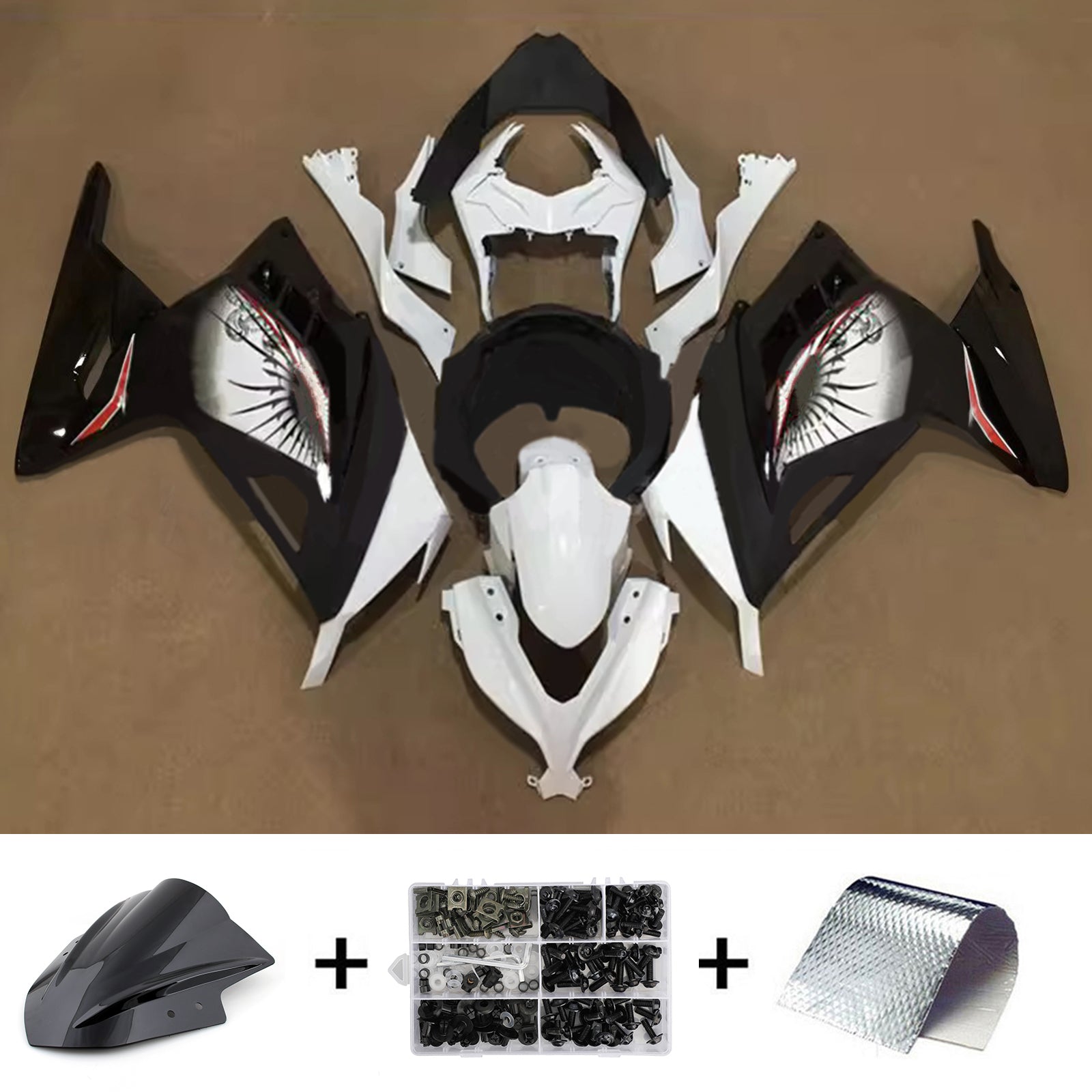 Amotopart 2013-2024 Kawasaki EX300/Ninja 300 Black White Red Fairing Kit