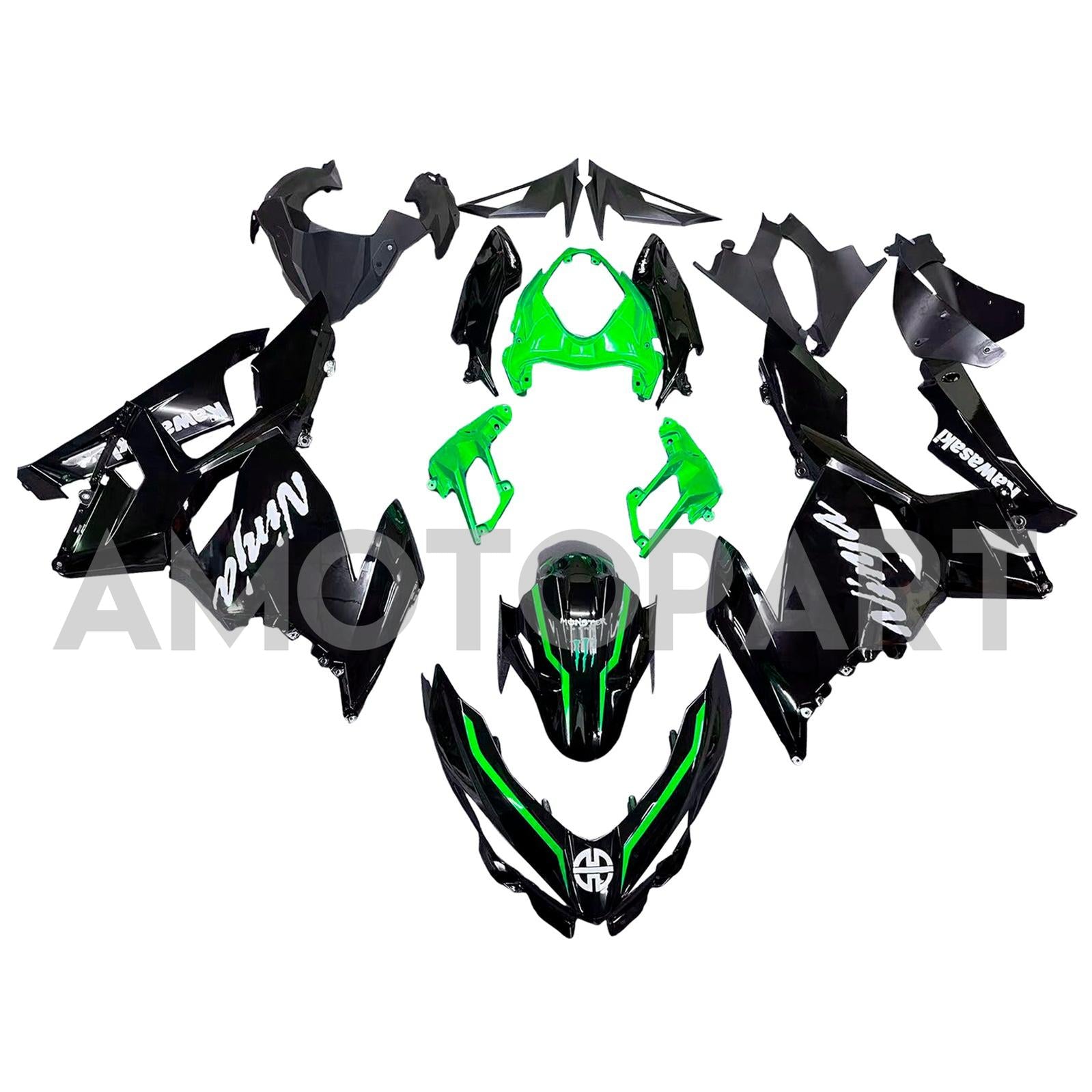 Amotopart 2018-2024 Kawasaki EX400/Ninja400 Fairing Black&Green Kit