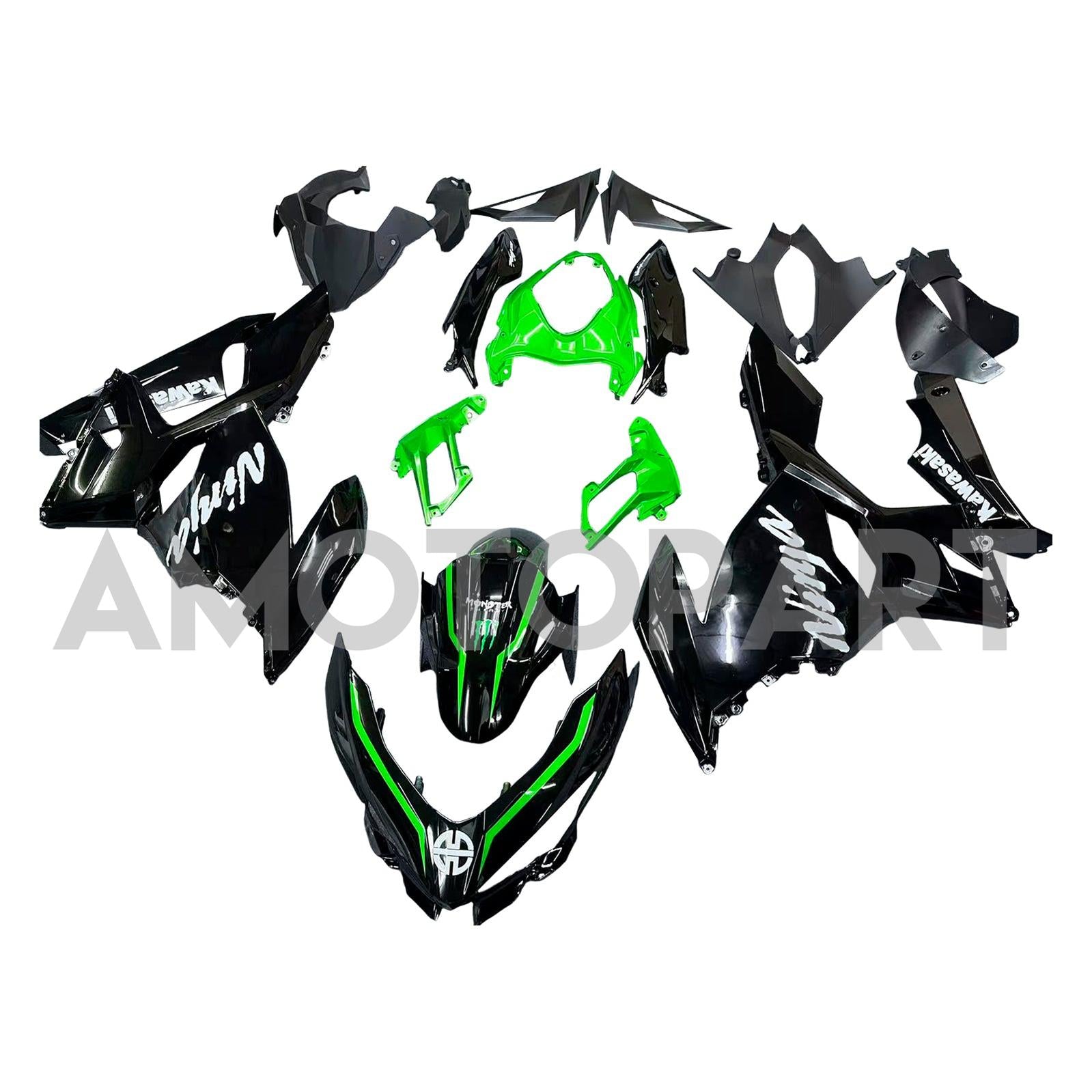 Amotopart 2018-2024 Kawasaki EX400/Ninja 400 Kit de carenado negro y verde
