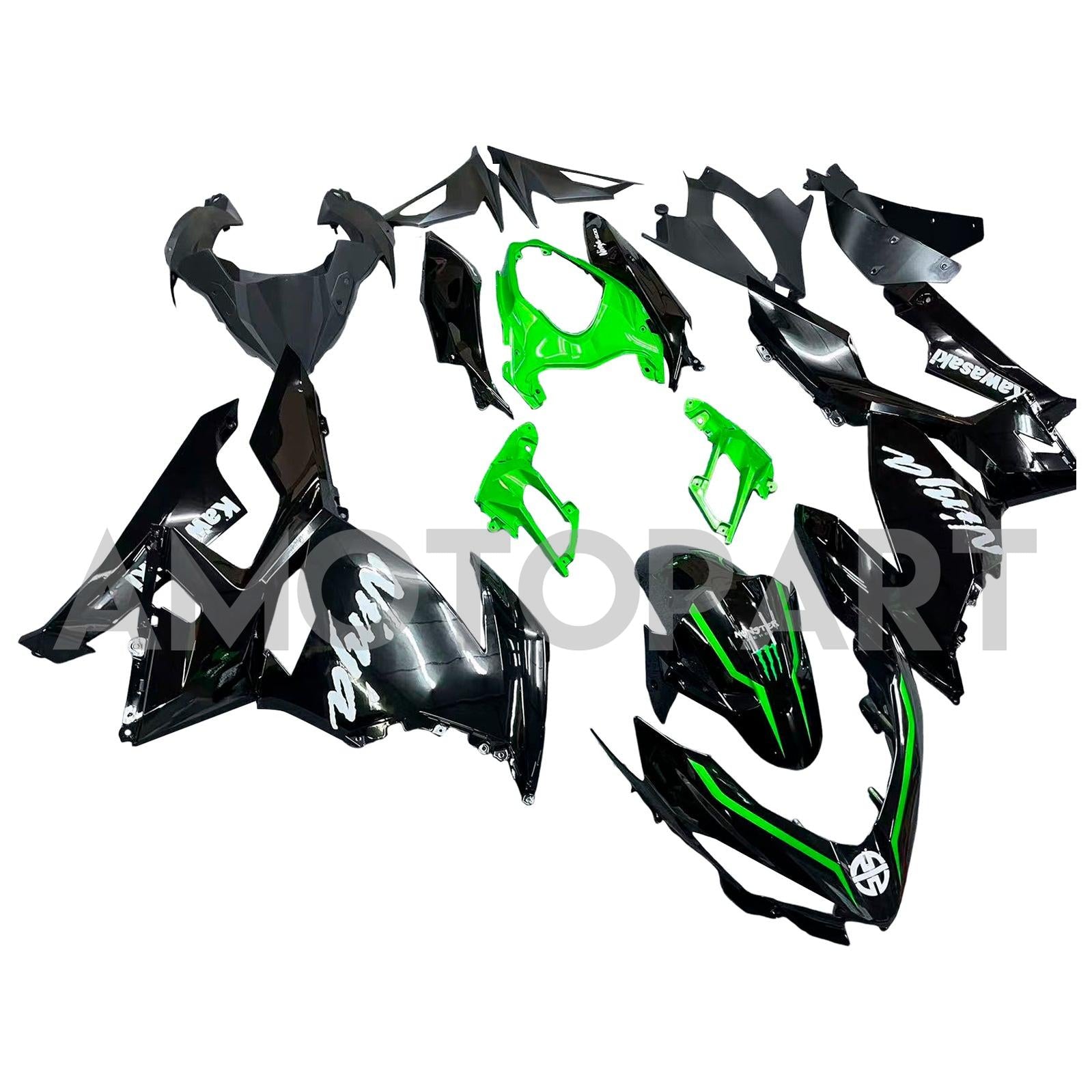 Amotopart 2018-2024 Kawasaki EX400/Ninja 400 Kit de carenado negro y verde