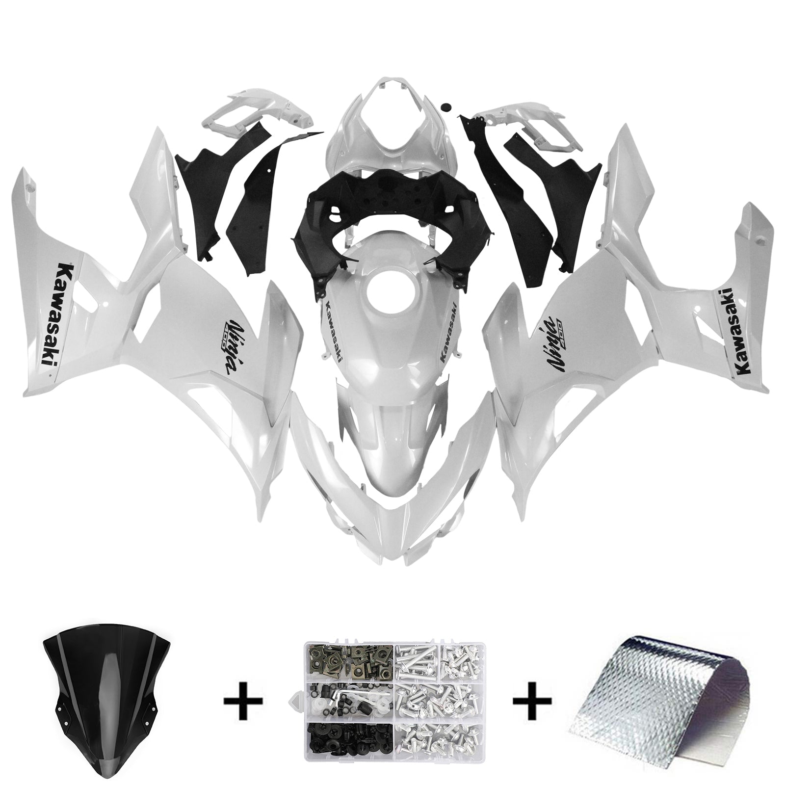 Amotopart  Kawasaki EX400/Ninja400 2018-2024 Pearl White Fairing Kit