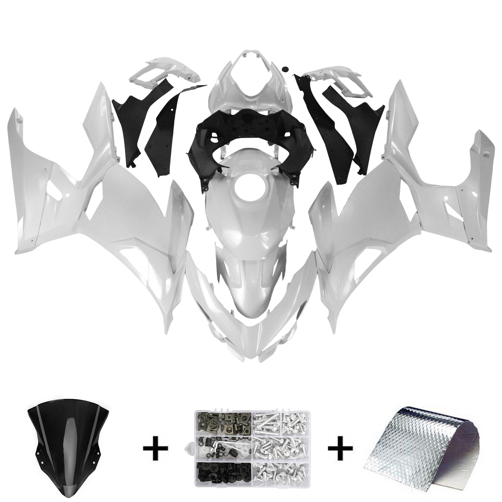 Amotopart Kawasaki EX400/Ninja400 2018-2024 Pearl White Fairing Kit