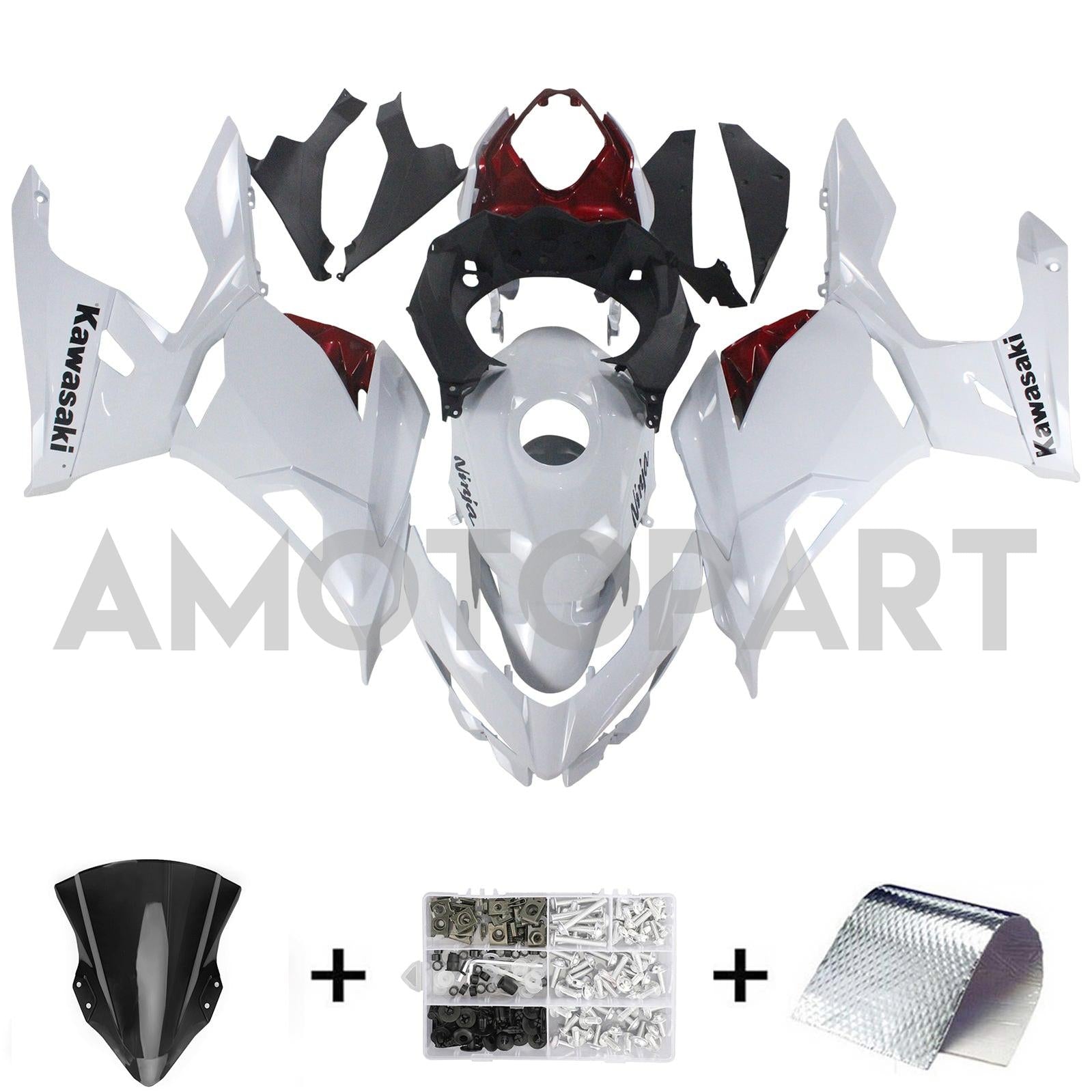 Amotopart Kawasaki Ex400/Ninja400 2018-2023 White Red Fairing Kit
