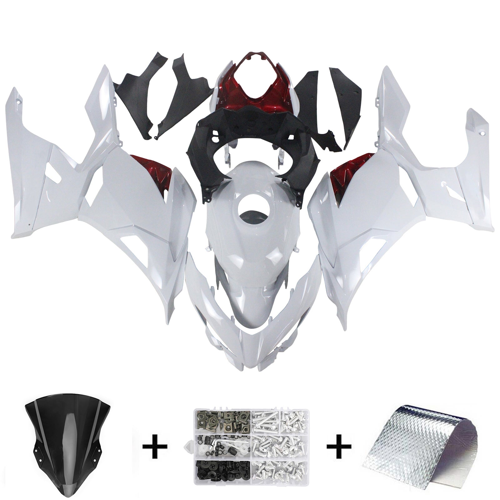 Amotopart Kawasaki EX400/Ninja400 2018-2023 White Red Fairing Kit