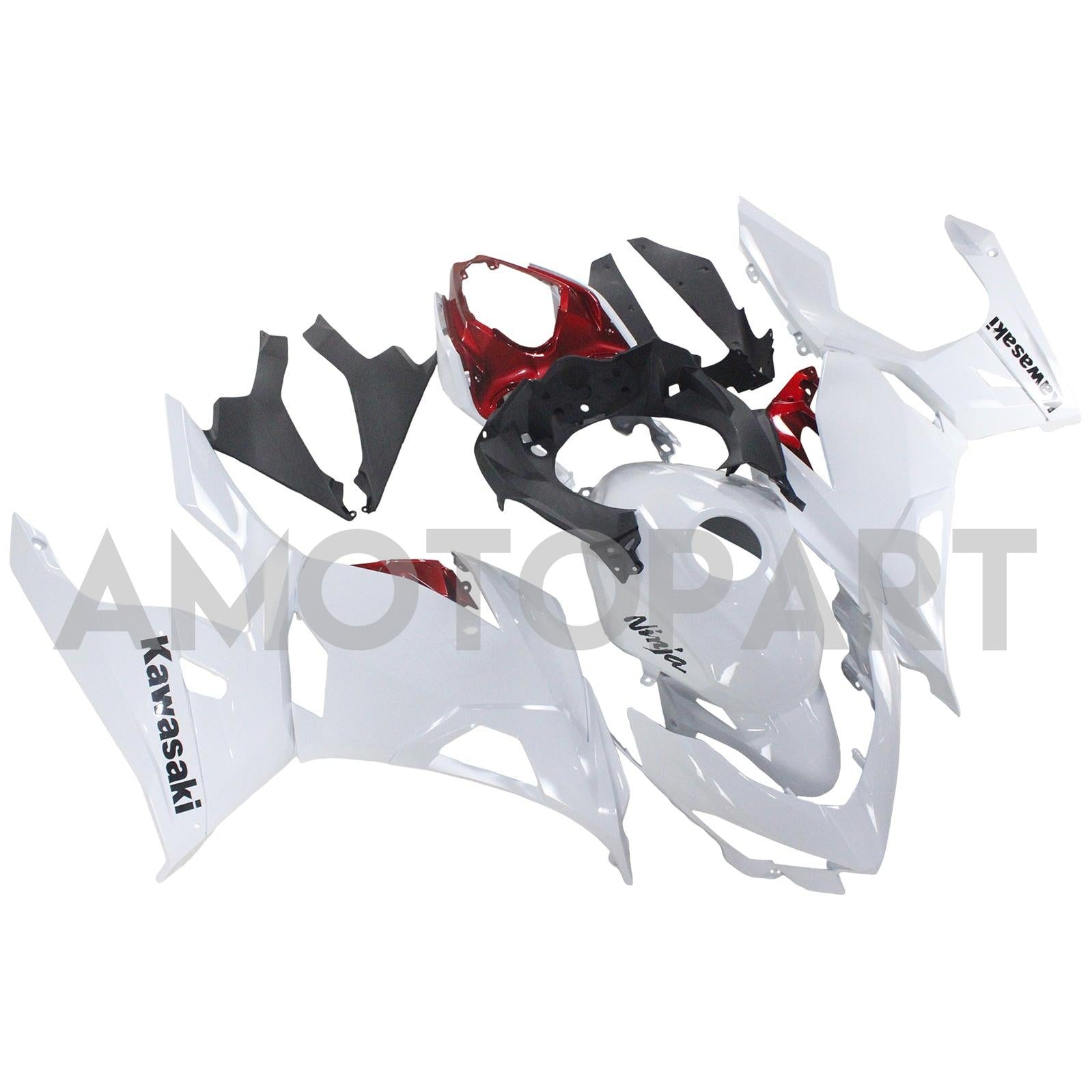 Amotopart Kawasaki Ex400/Ninja400 2018-2023 White Red Fairing Kit