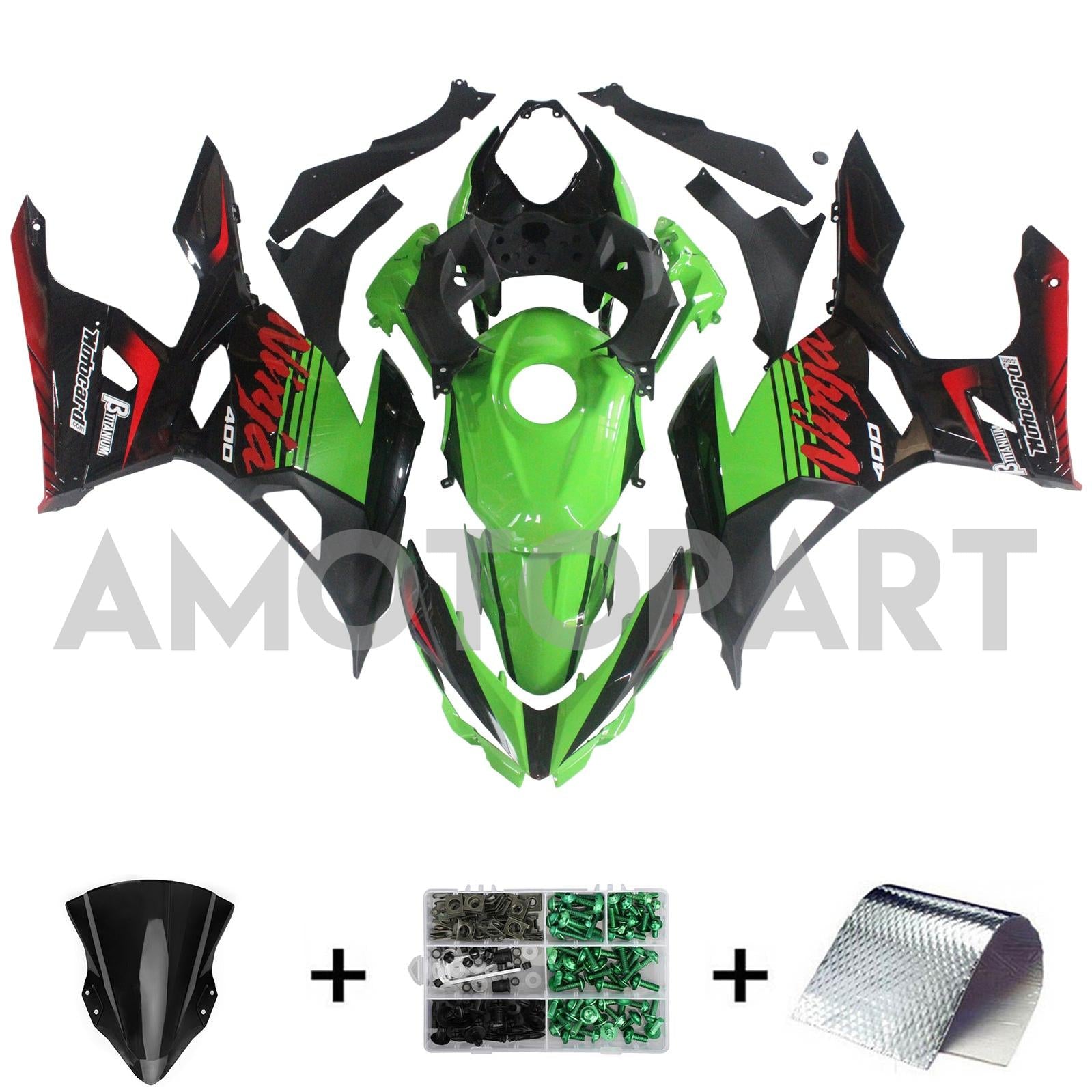 Amotopart Kawasaki EX400/Ninja400 2018-2023 Green Black Fairing Kit