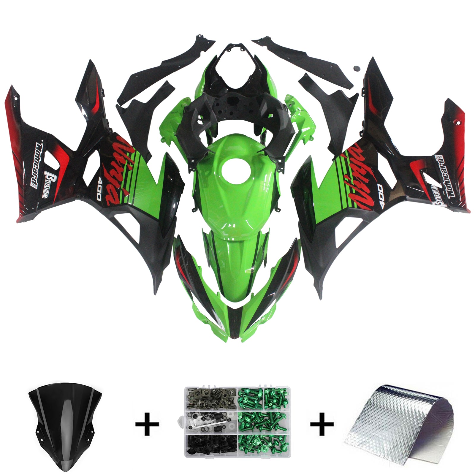 Amotopart Kawasaki EX400/Ninja400 2018-2023 Green Black Fairing Kit